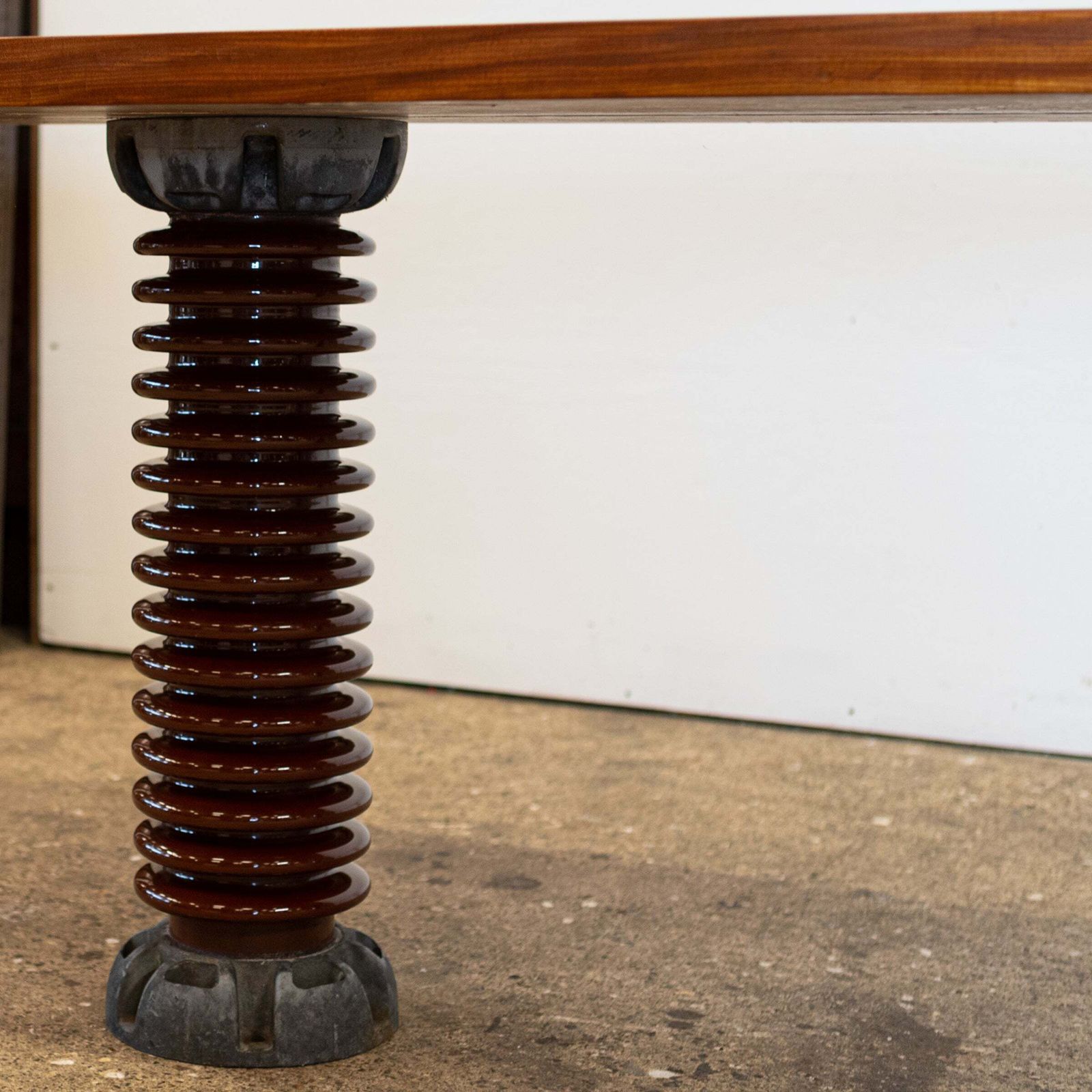 3.5m Long Table With Afrormosia Wood Top & Electrical Insulator Legs photo Furniture