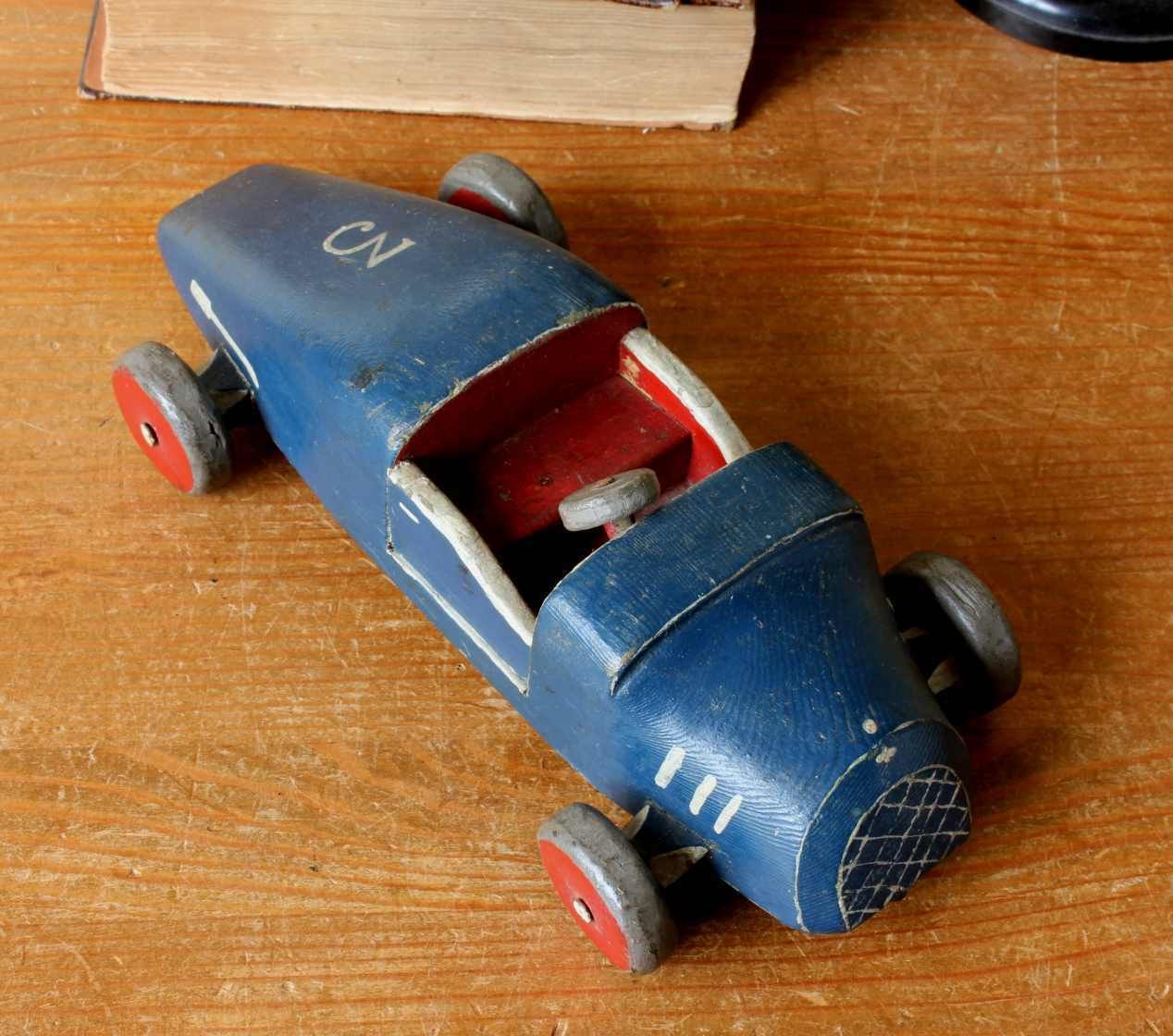 Handmade Wooden Racing Car. Scratch Built Decorative Model Car. photo vintage