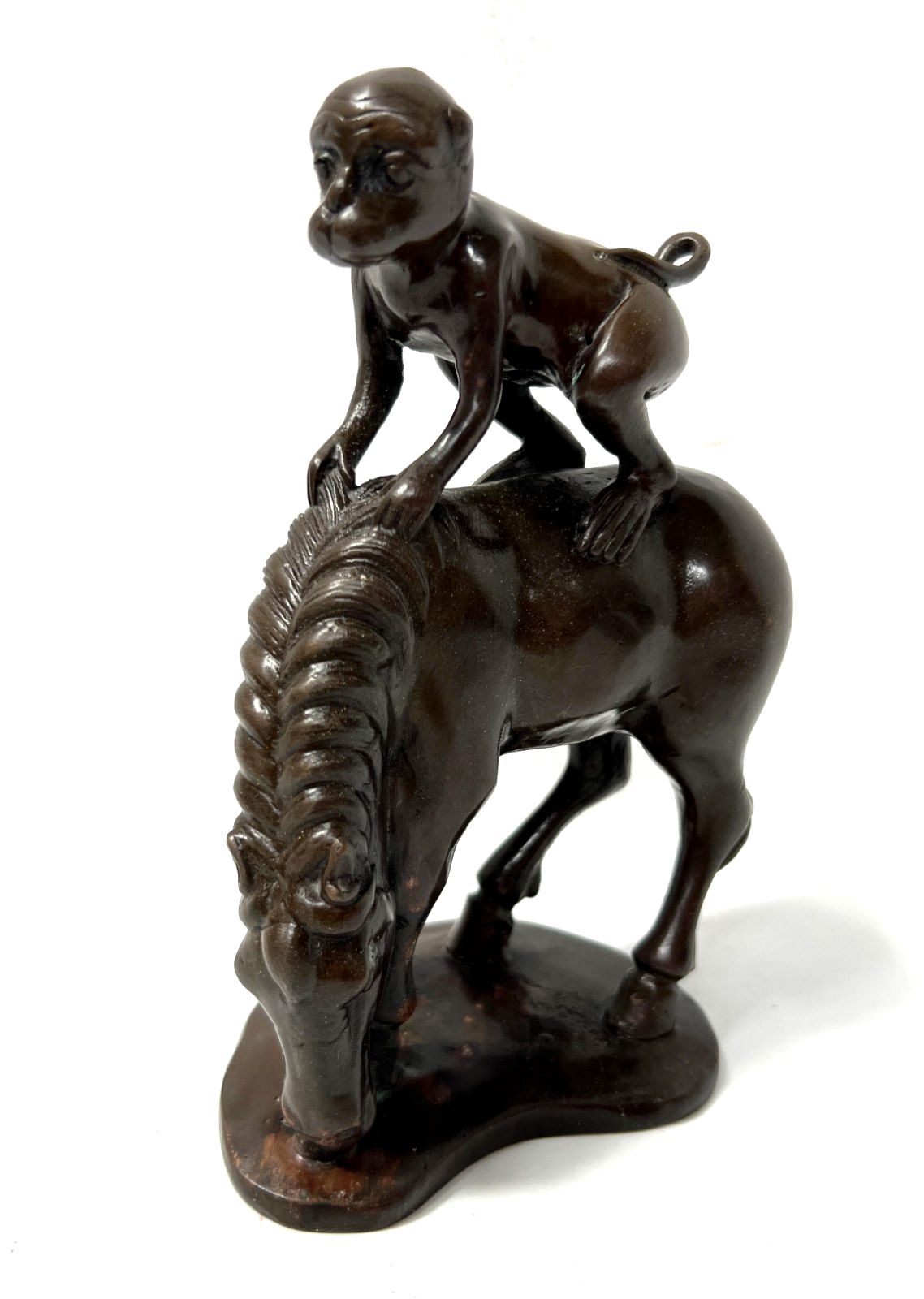 "The Horse And The Monkey" Bronze Group With Brown Patina 20th Century