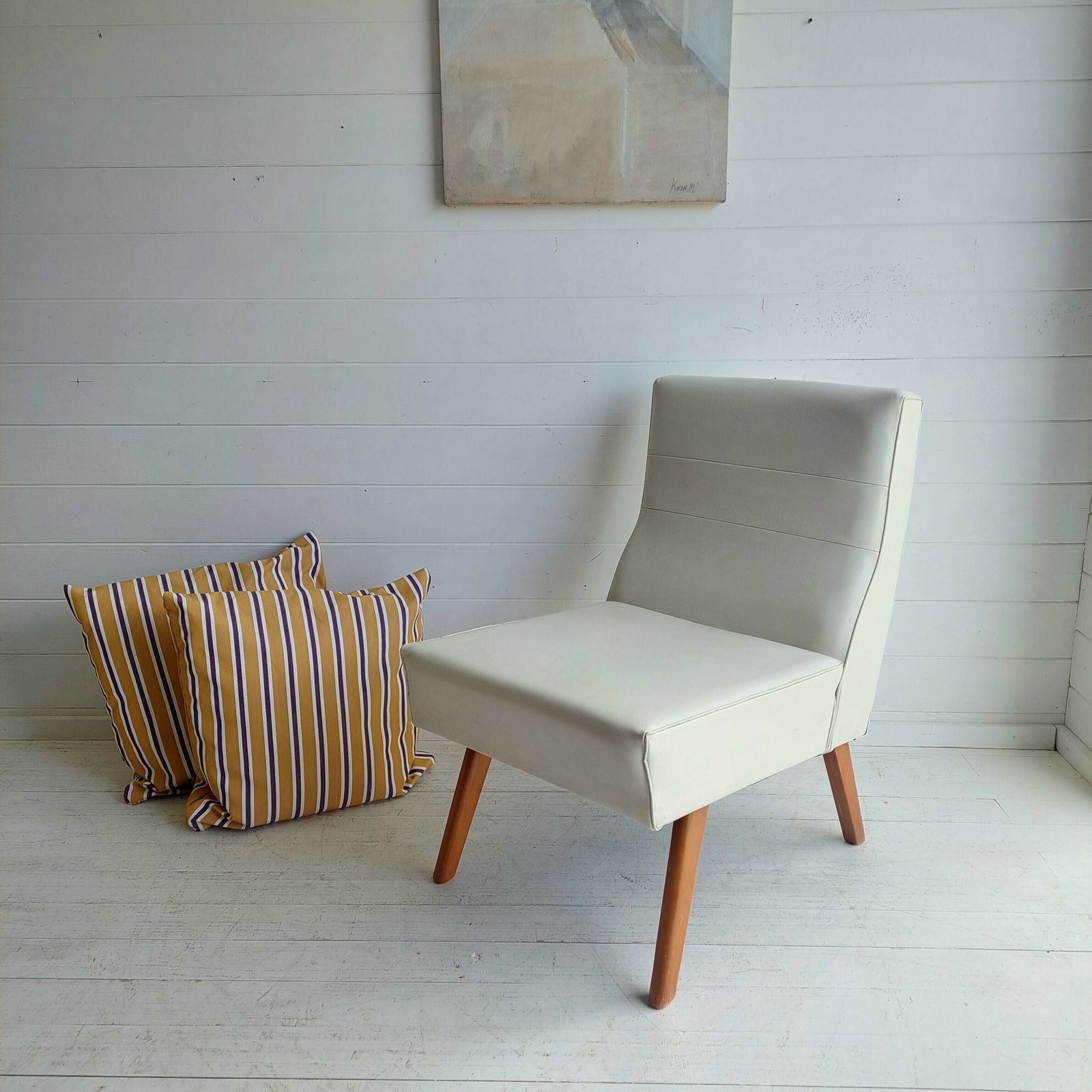 Mid Century Scandinavian Danish Style Teak And Vinyl Lounge Chair , Bedroom Cocktail Chair, 1960s