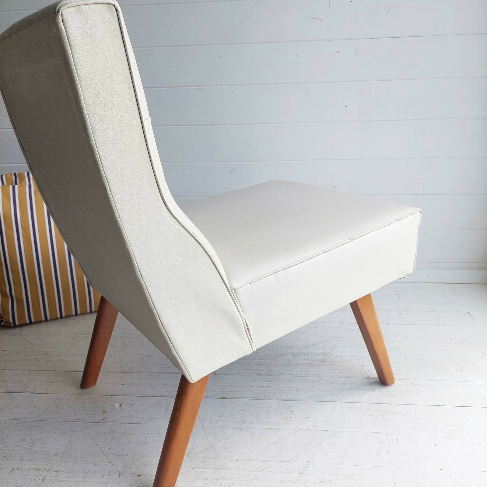 Mid Century Scandinavian Danish Style Teak And Vinyl Lounge Chair , Bedroom Cocktail Chair, 1960s photo 199.0