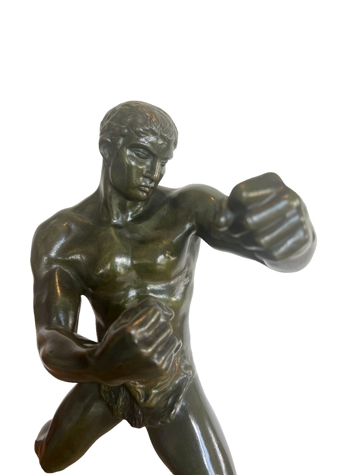 "The Boxer" Bronze Group With Patina Brown Green 20th Century photo furniture