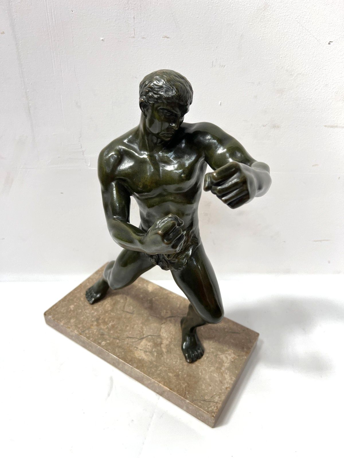 2237.63 "The Boxer" Bronze Group With Patina Brown Green 20th Century photo