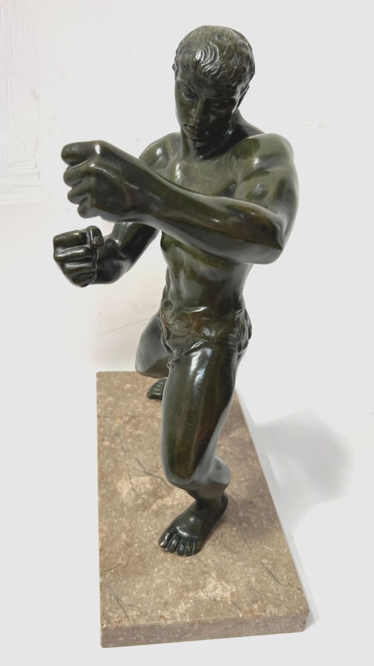 photo vintage "The Boxer" Bronze Group With Patina Brown Green 20th Century
