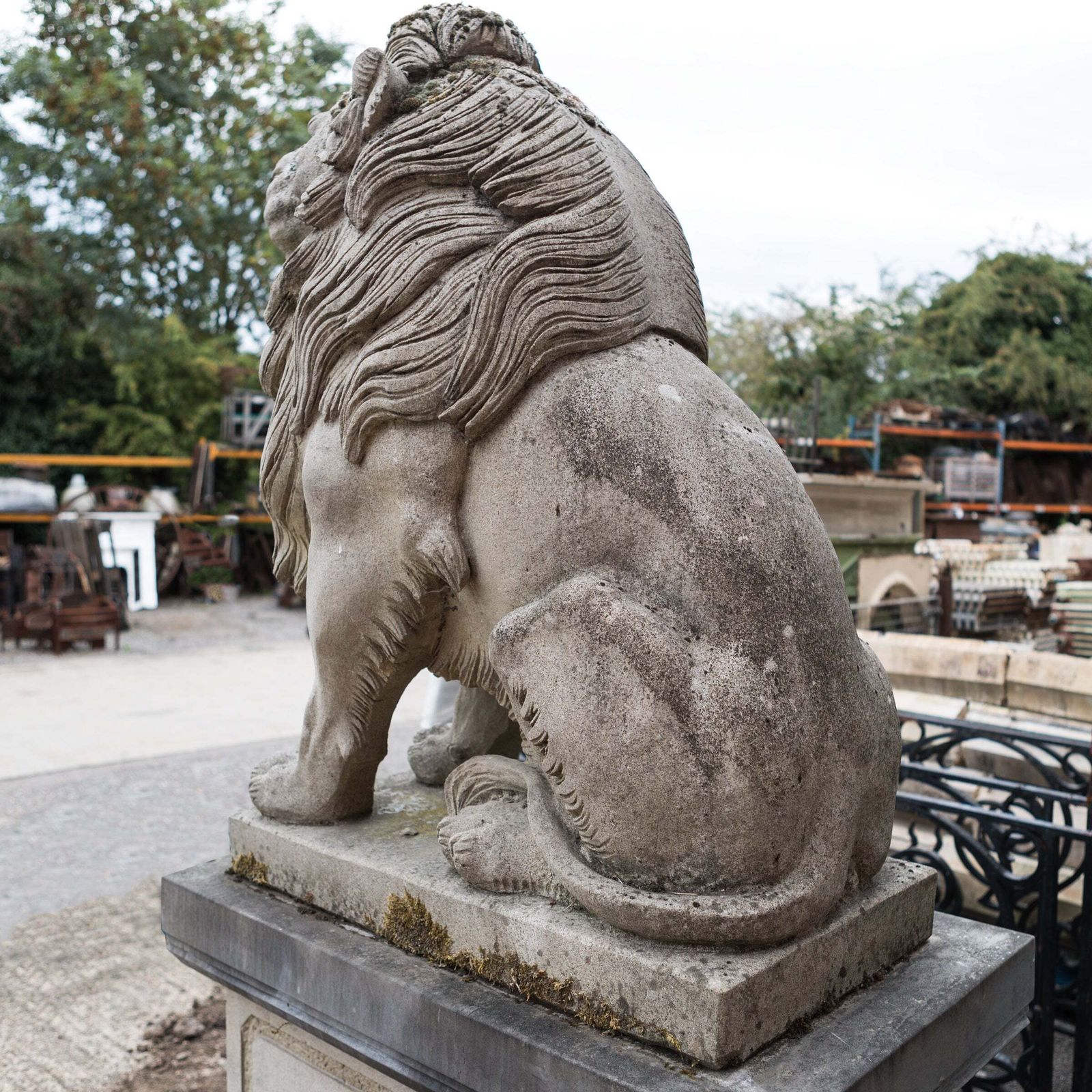 Reclaimed Pair Of Monumental Stone Lions On Their Own Plinth photo furniture
