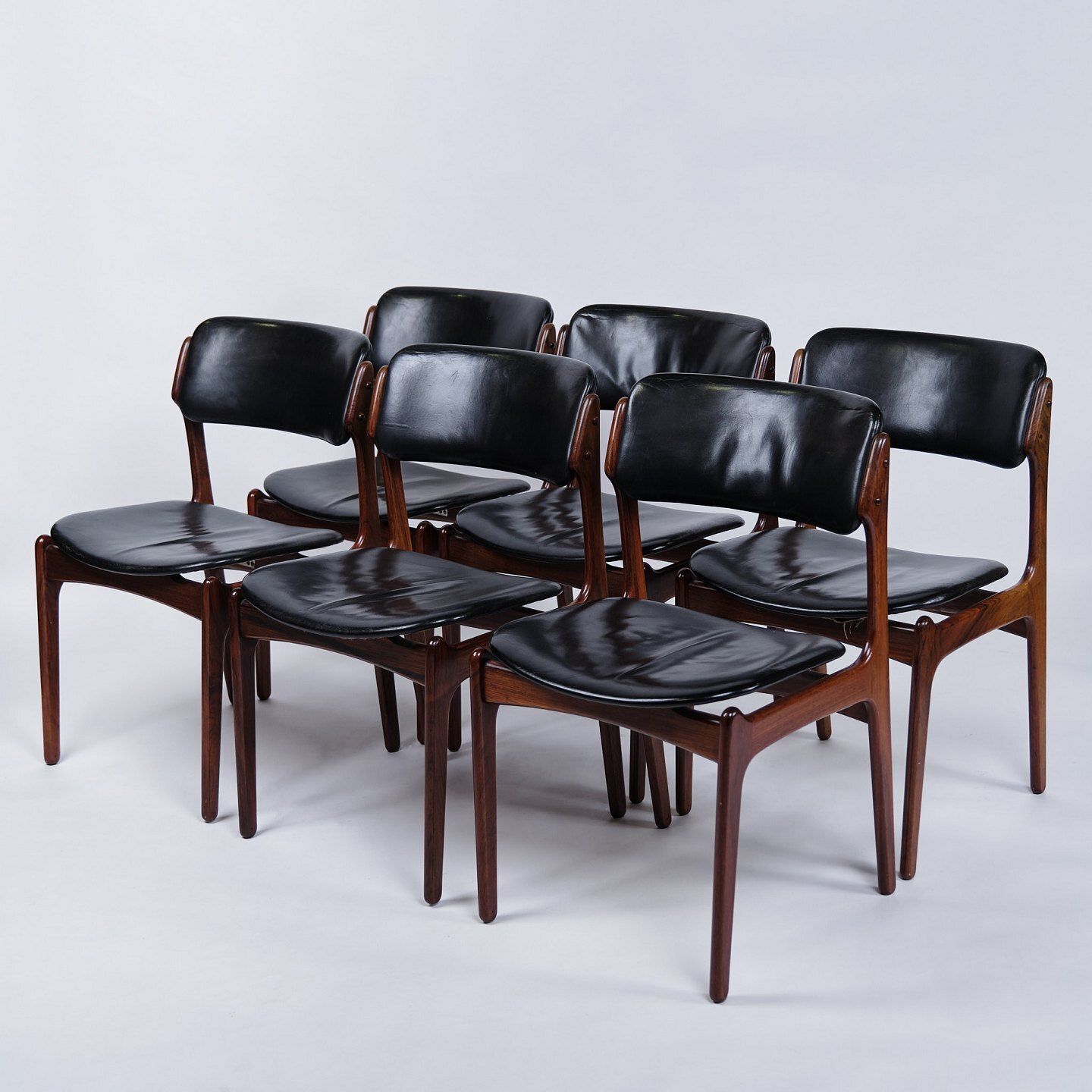 Set Of Six Dining Chairs – Erik Buch – Model Od49 – Rosewood & Black Leather – Od Furniture – 1950s photo for sale