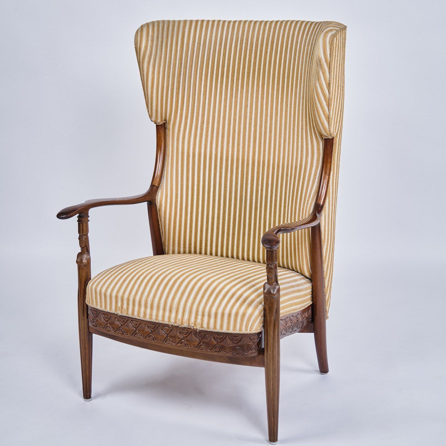 Earflap Chair   Rosewood   Carpenter's Work   Striped Fabric   1930s photo furniture
