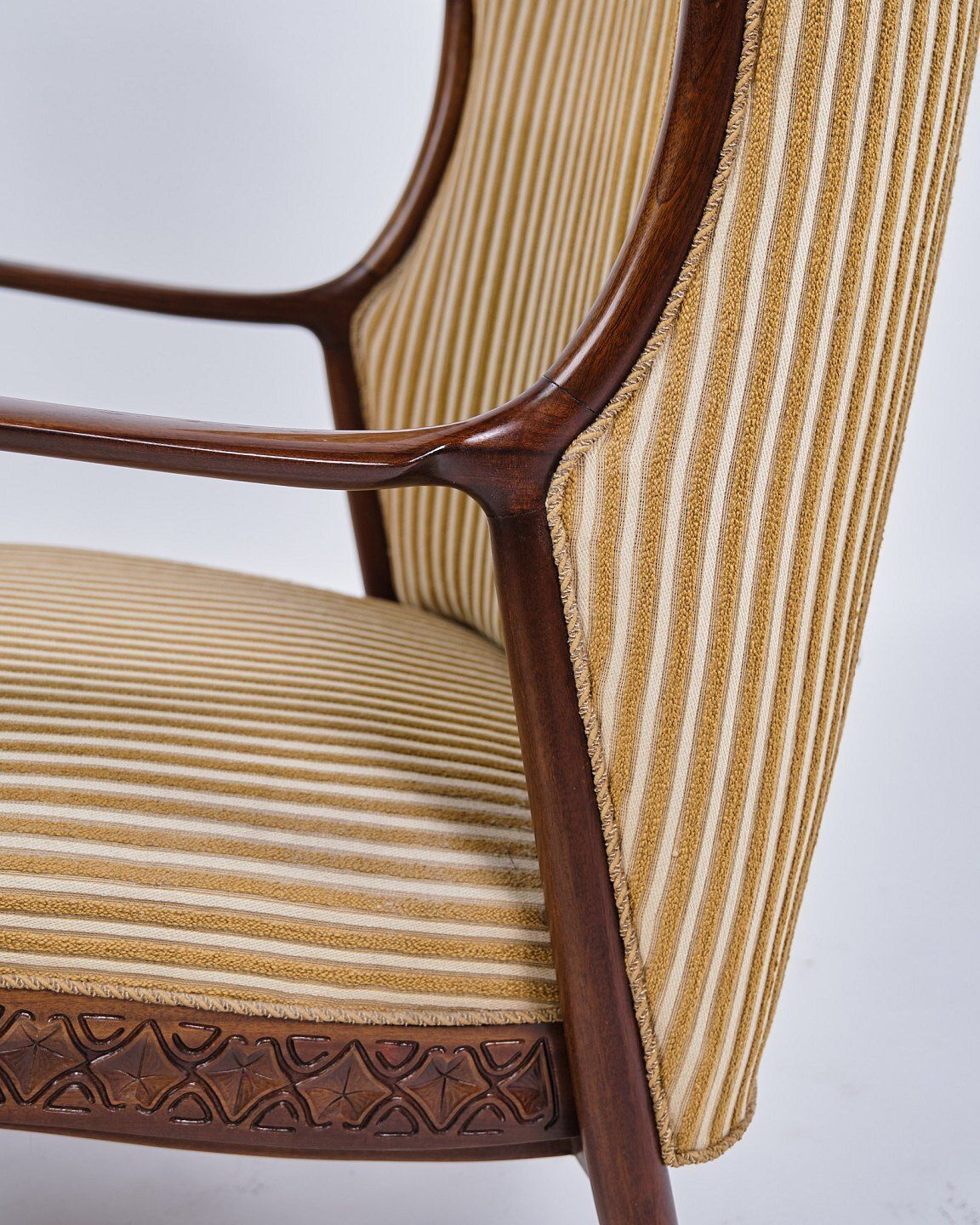Earflap Chair   Rosewood   Carpenter's Work   Striped Fabric   1930s photo Furniture