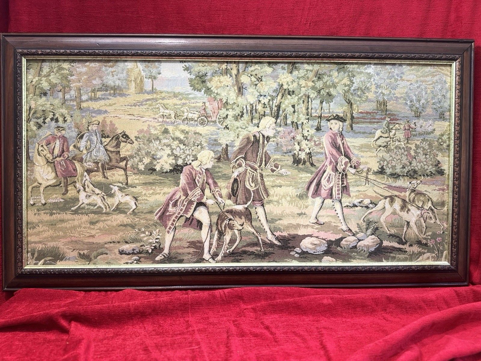 Louis XV Style 18th Century Aristocratic Pursuit Of The Hunt Tapestry. Framed photo for sale