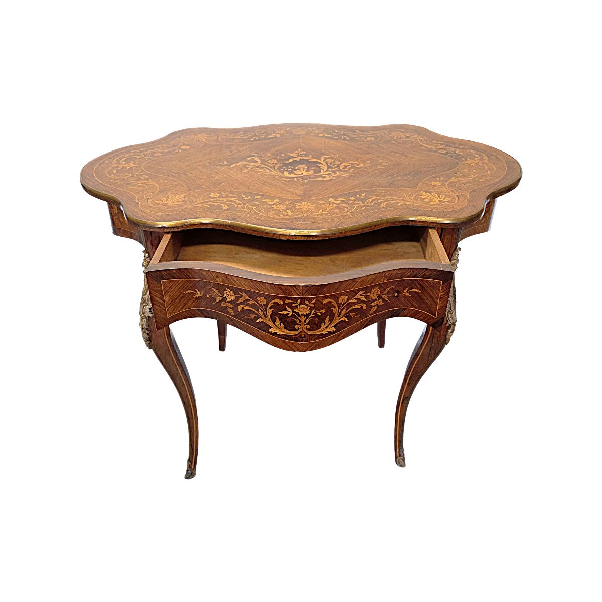 Antique French Louis XV Style Table With Drawer, Late 1800s photo vinterior