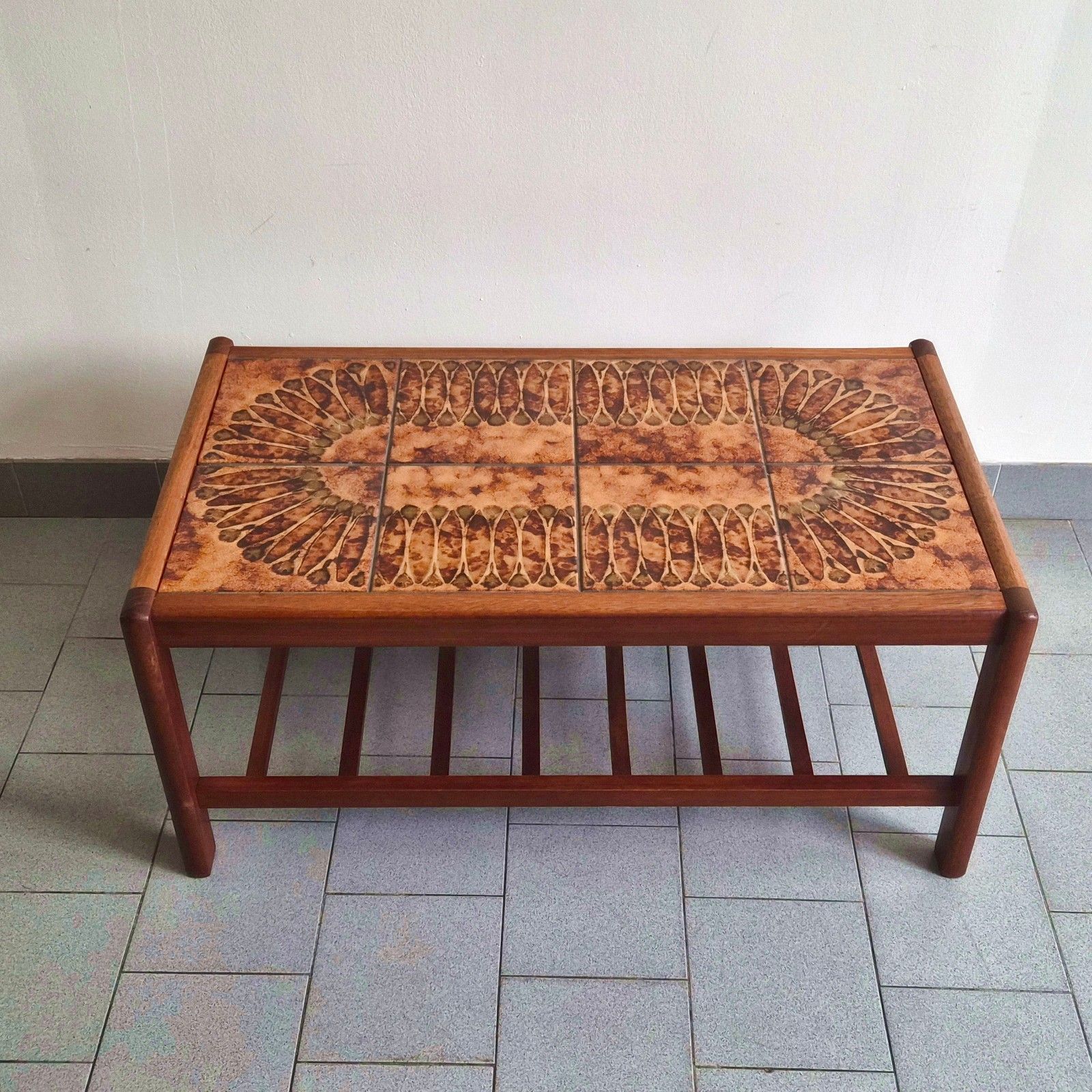 Vintage 1960 Scandinavian Teak & Ceramic Magazine Rack Coffee Table 60s Retro
