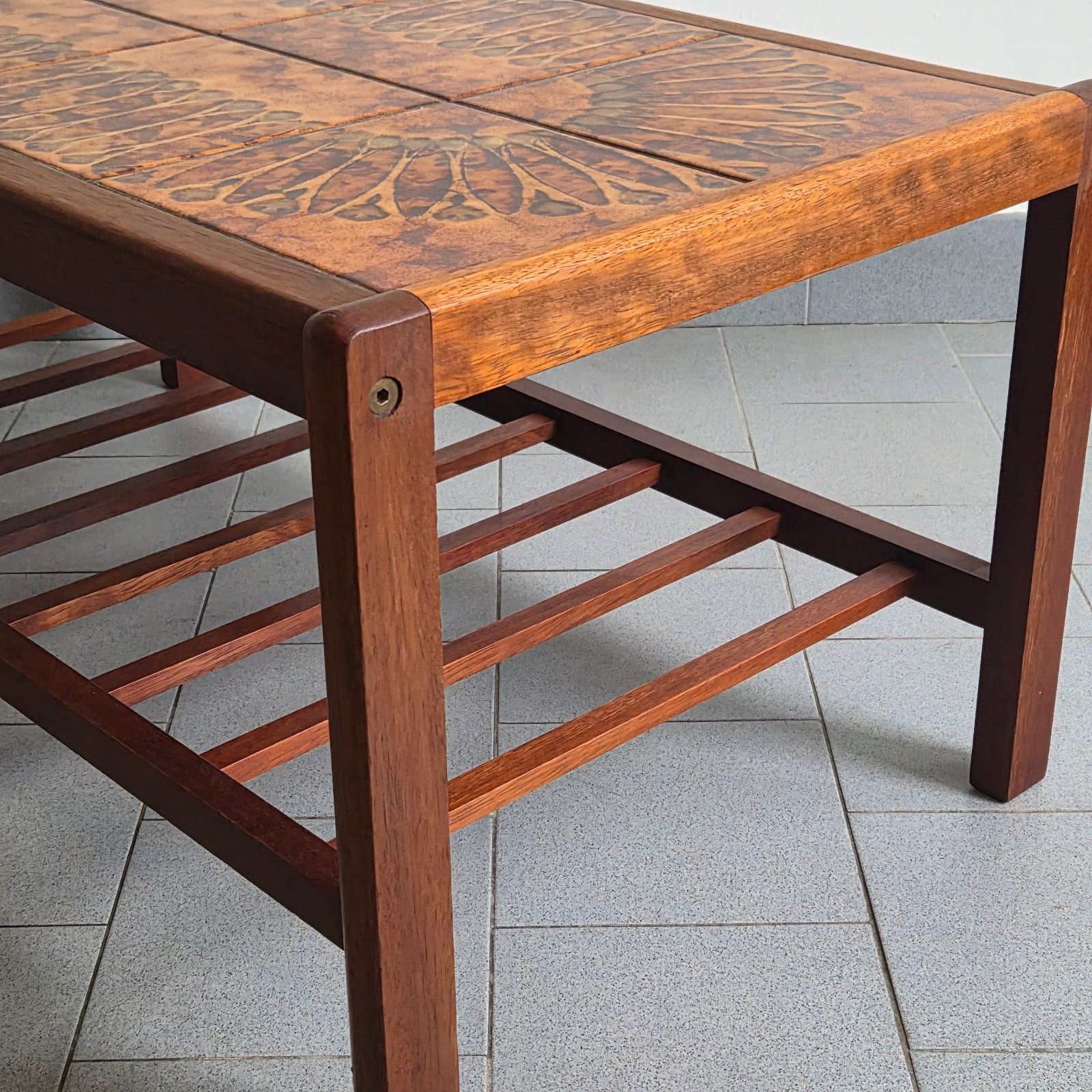 Vintage 1960 Scandinavian Teak & Ceramic Magazine Rack Coffee Table 60s Retro photo for sale