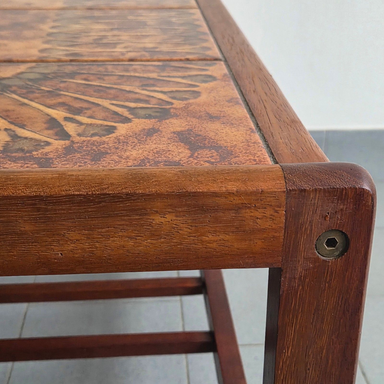 Vintage 1960 Scandinavian Teak & Ceramic Magazine Rack Coffee Table 60s Retro photo 287.0