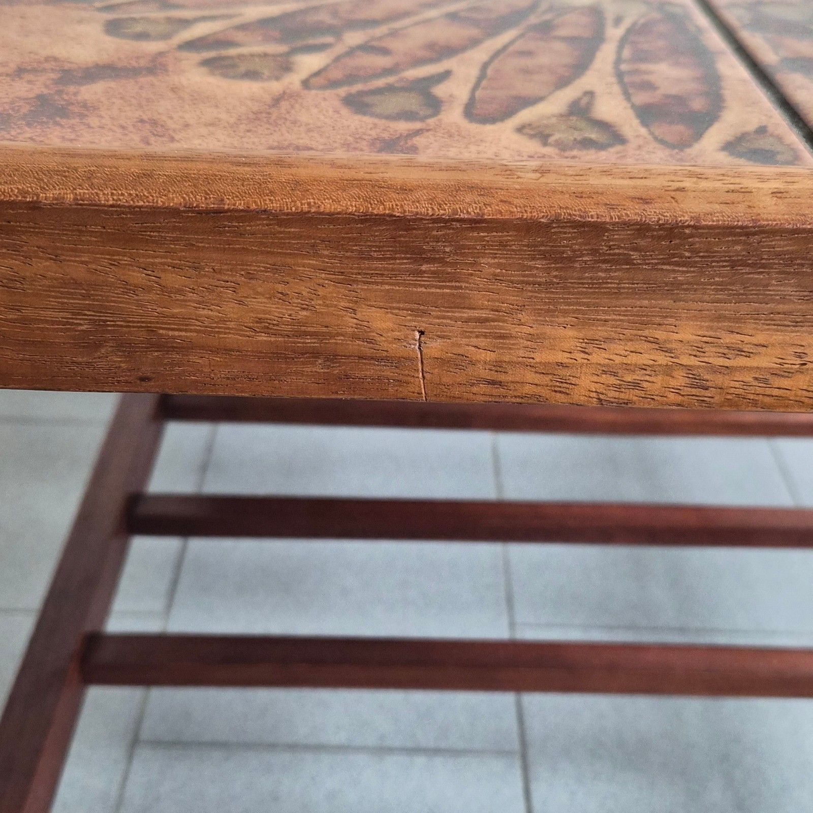 Vintage 1960 Scandinavian Teak & Ceramic Magazine Rack Coffee Table 60s Retro photo vinterior
