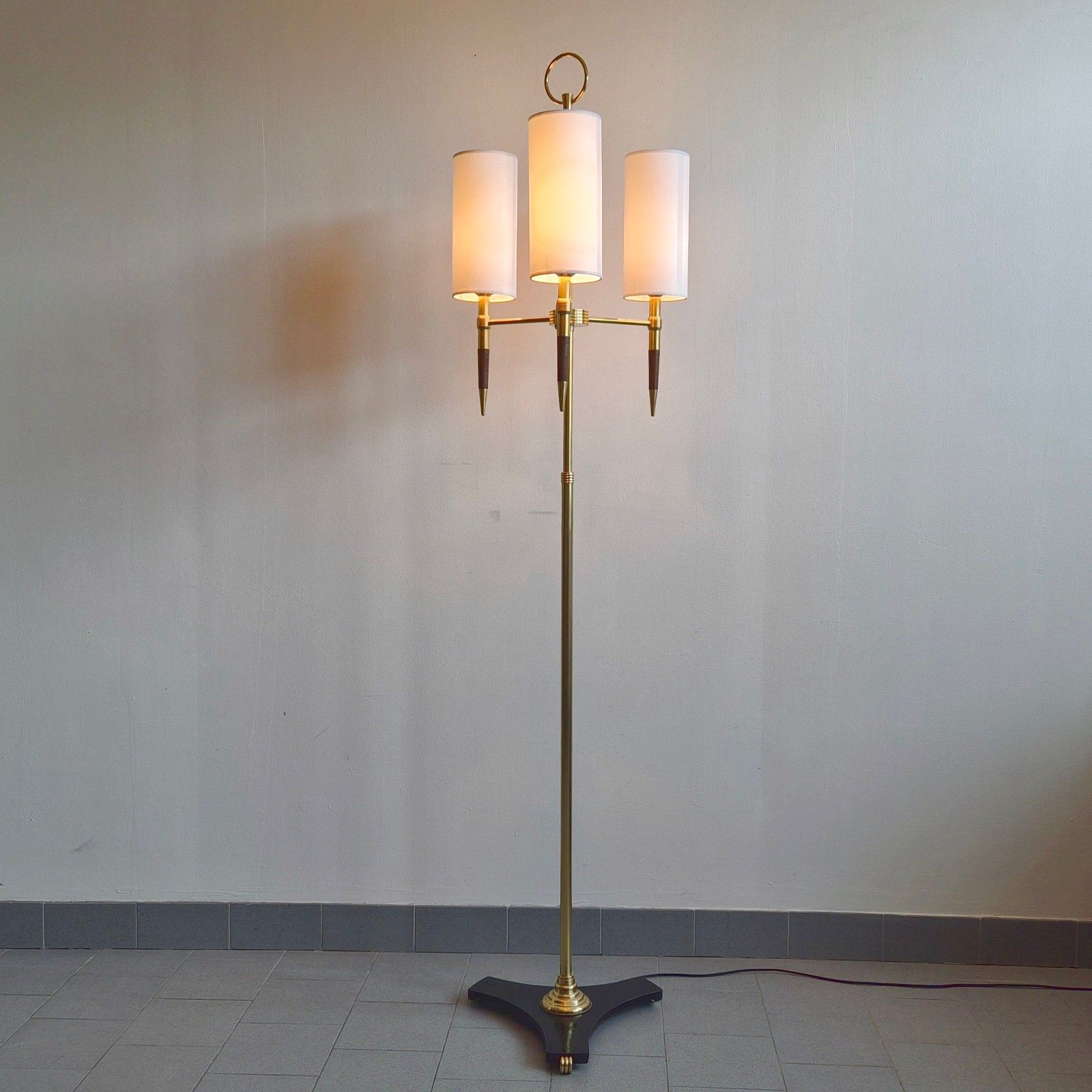 photo vinterior Vintage 1950s House Arlus Brass & Wood Varnish Floor Lamp 50s Retro 1950s