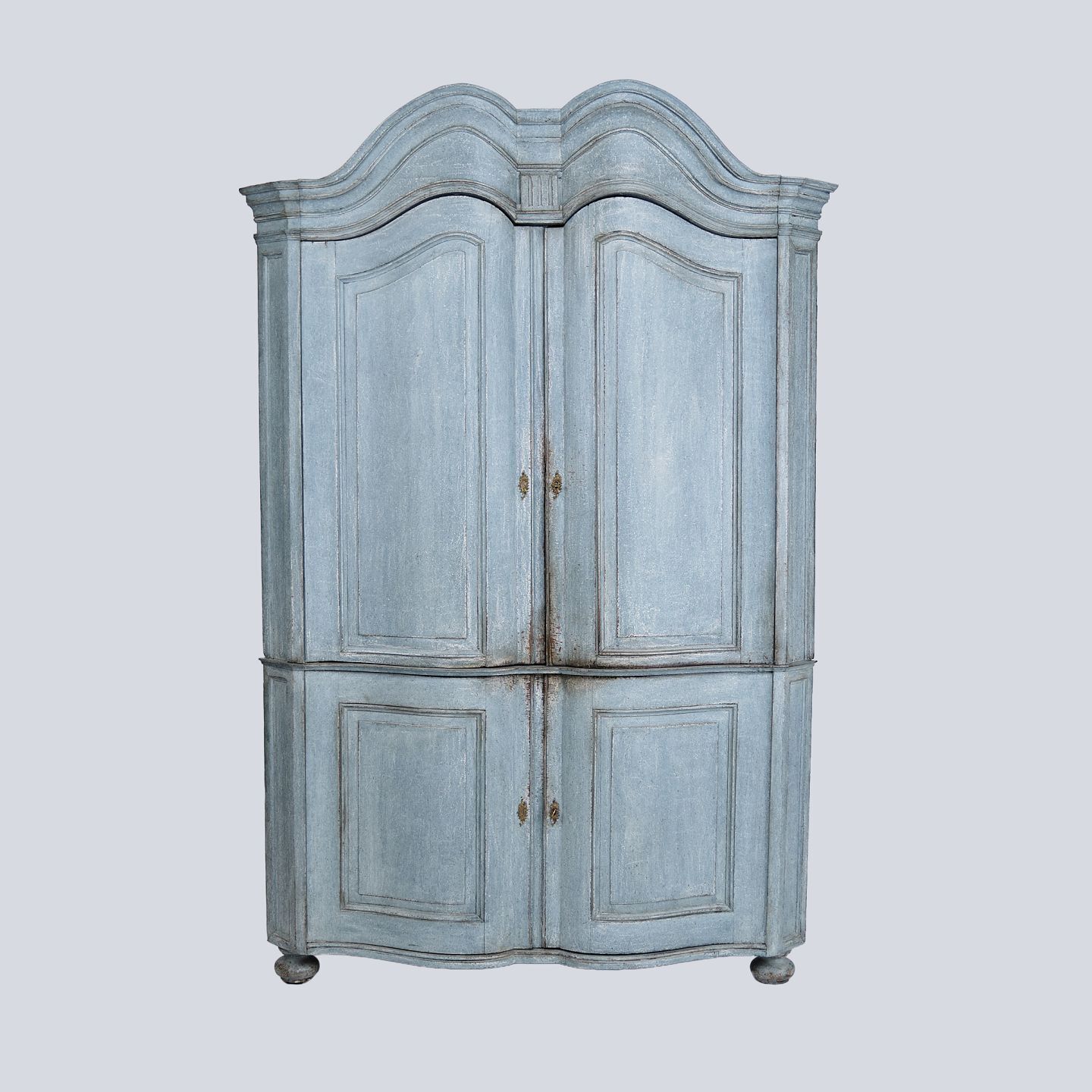 Large Baroque Corner Cabinet   Original Blue Paint & Brass Fittings   Natural Patina   Curved Doors   1780s photo furniture
