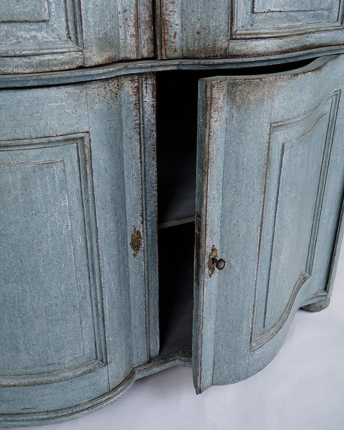 Large Baroque Corner Cabinet   Original Blue Paint & Brass Fittings   Natural Patina   Curved Doors   1780s photo buy