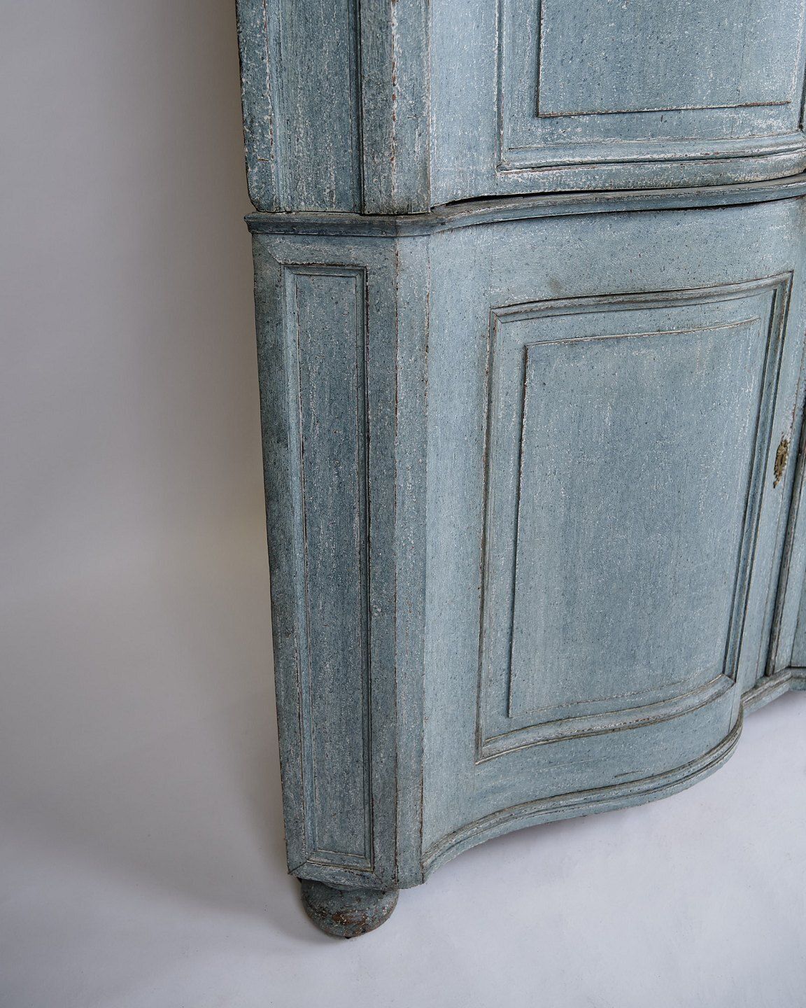 Large Baroque Corner Cabinet   Original Blue Paint & Brass Fittings   Natural Patina   Curved Doors   1780s photo vintage