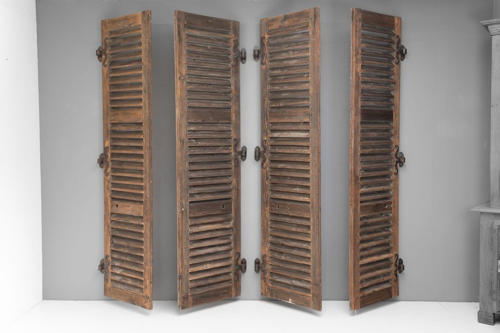 French Pine Shutters, 1800s, Antique photo furniture