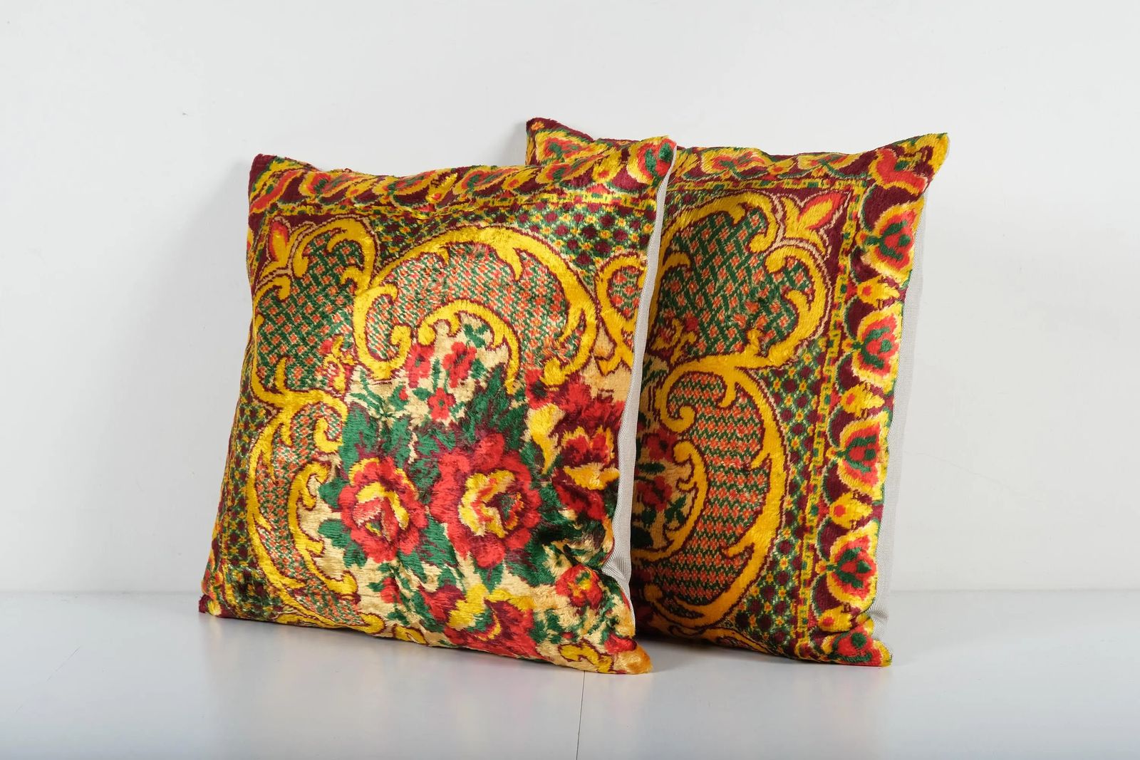 Red And Yellow Velvet  Pillow Cover, Set Of Two Tribal Turkish Pillow Case photo Textiles