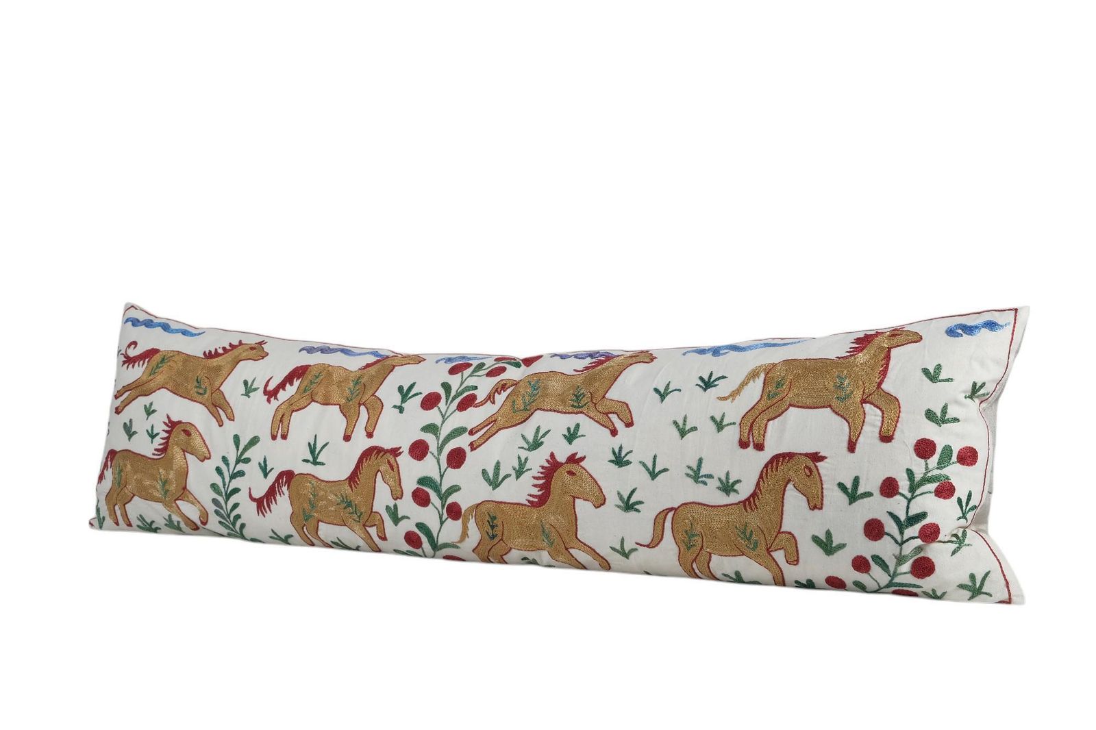 Suzani Horse Bedding Pillows Made From Tashkent Suzani, Hippie Extra Gold Long Pictorial Cushion photo furniture