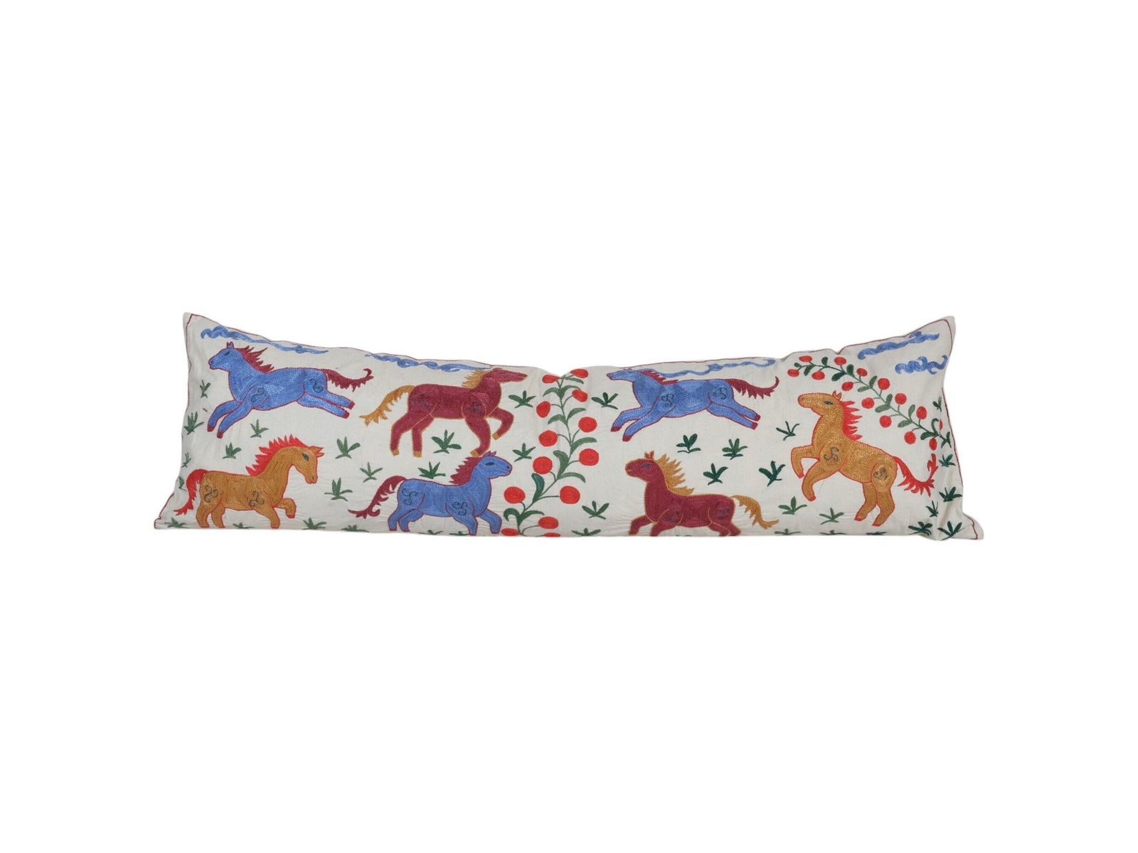 Suzani Horse Bedding Pillows Made From Tashkent Suzani, Hippie Extra Long Pictorial Cushion