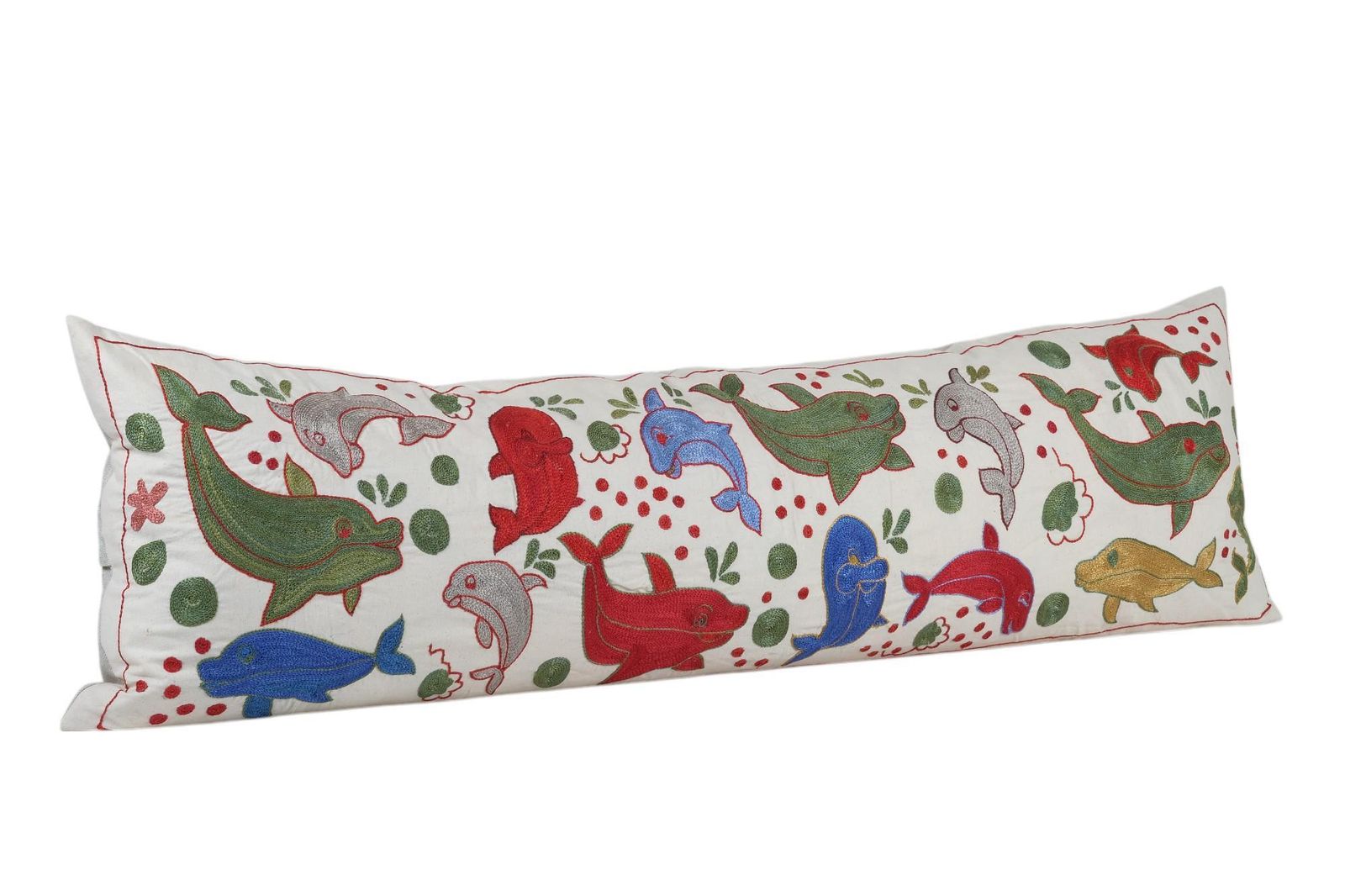 Uzbek Traditional Suzani Fish Design Bedding Pillow   Handmade Embroidery Cushion Cover photo Textiles