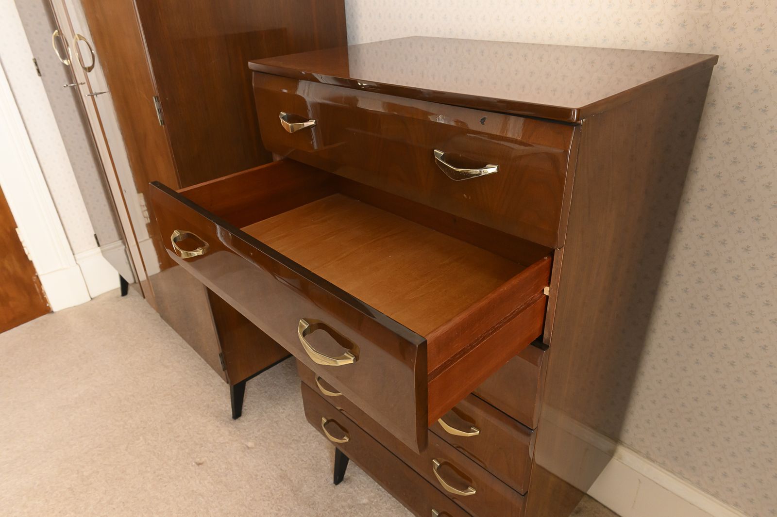Meredew Walnut Veneer Tallboy Chest Of Drawers photo furniture