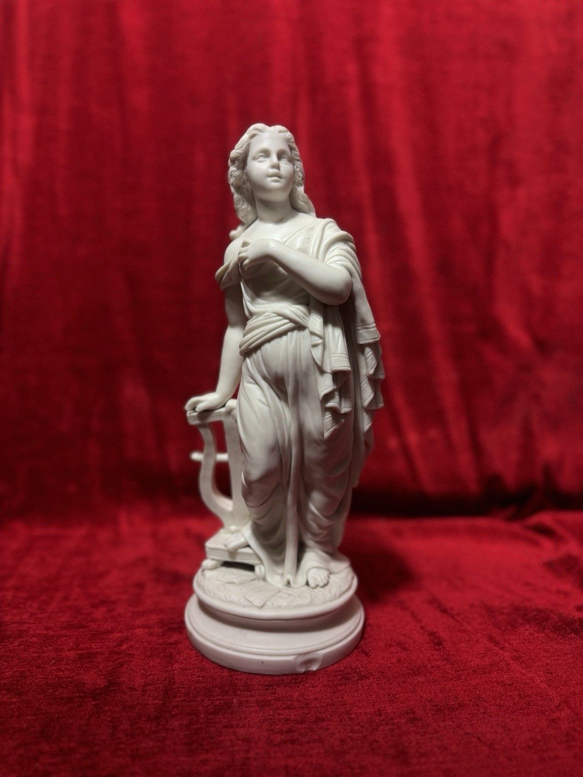 Antique Victorian Parian Ware Robed Lady Standing With Lyre Figure Sculpture photo furniture