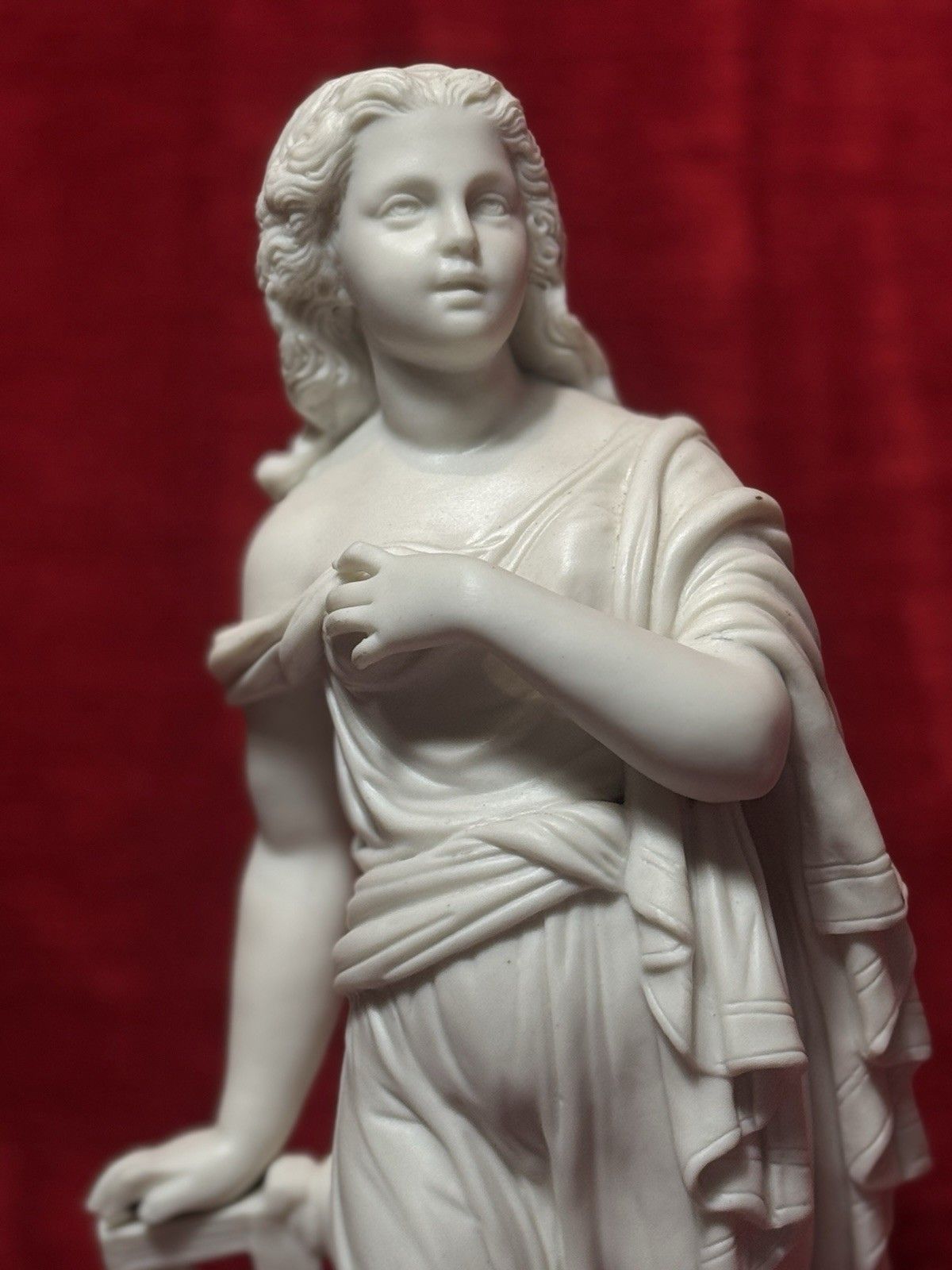 Antique Victorian Parian Ware Robed Lady Standing With Lyre Figure Sculpture photo for sale