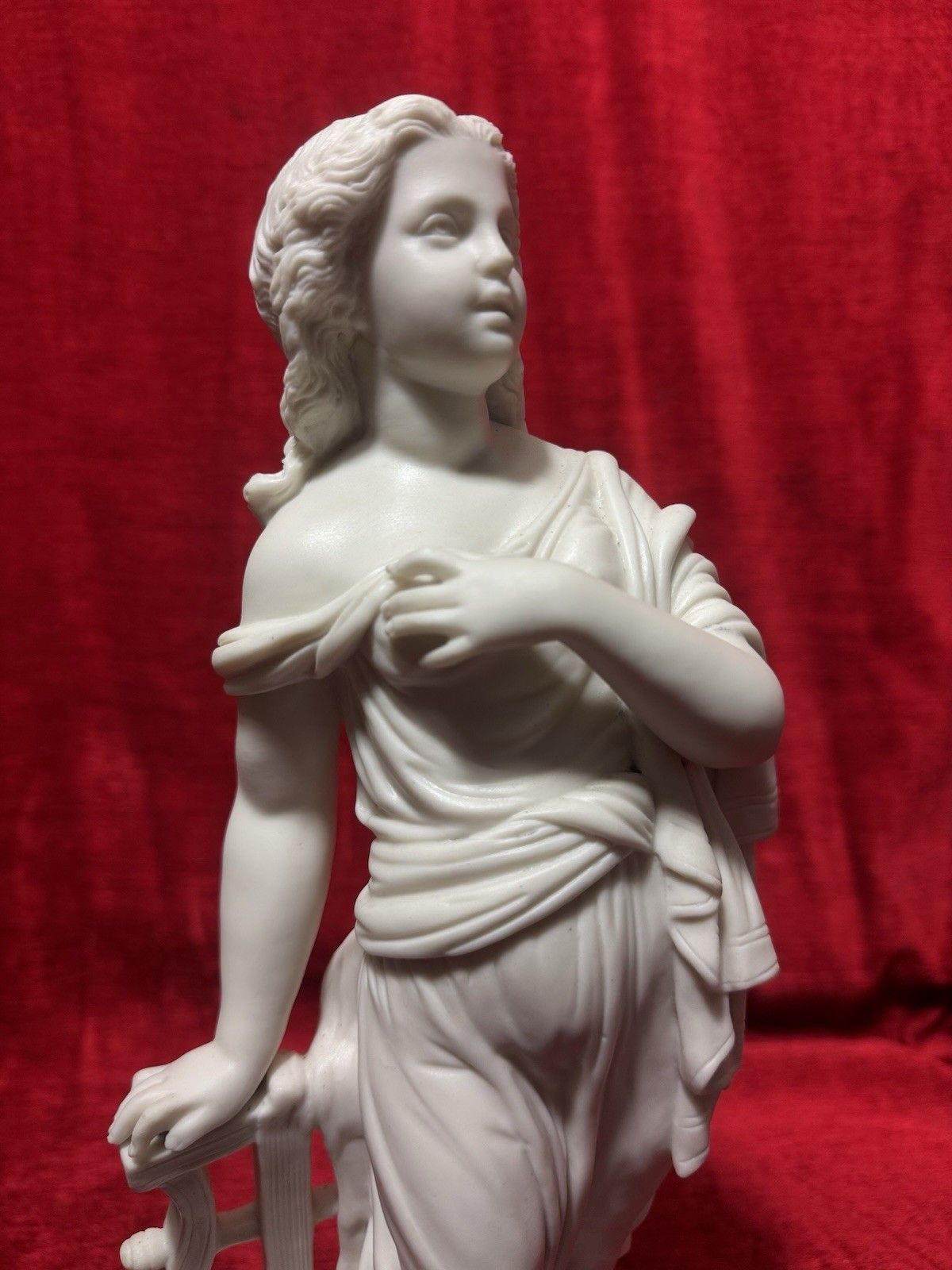Antique Victorian Parian Ware Robed Lady Standing With Lyre Figure Sculpture photo Art