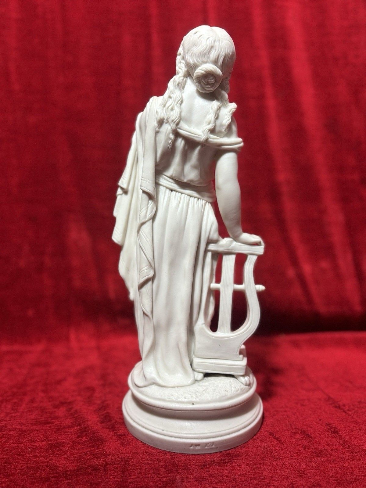 225.0 Antique Victorian Parian Ware Robed Lady Standing With Lyre Figure Sculpture photo