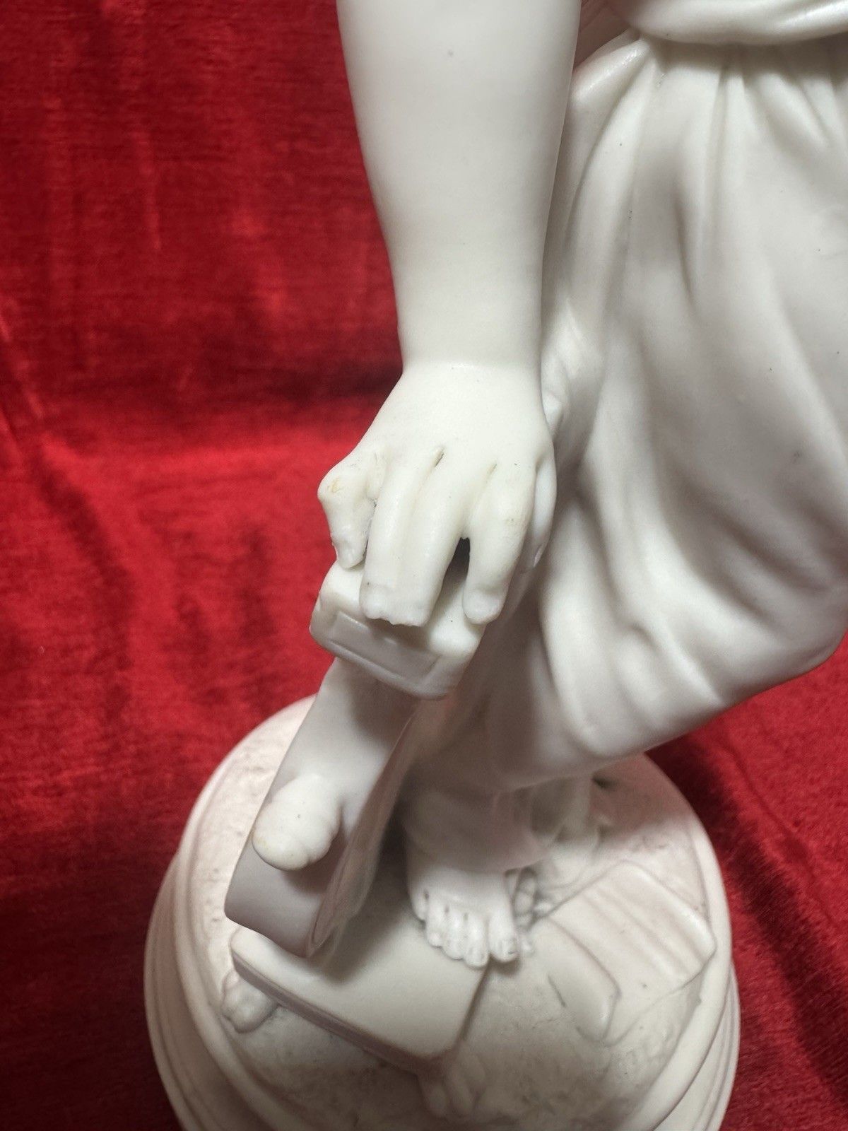 photo buy Antique Victorian Parian Ware Robed Lady Standing With Lyre Figure Sculpture