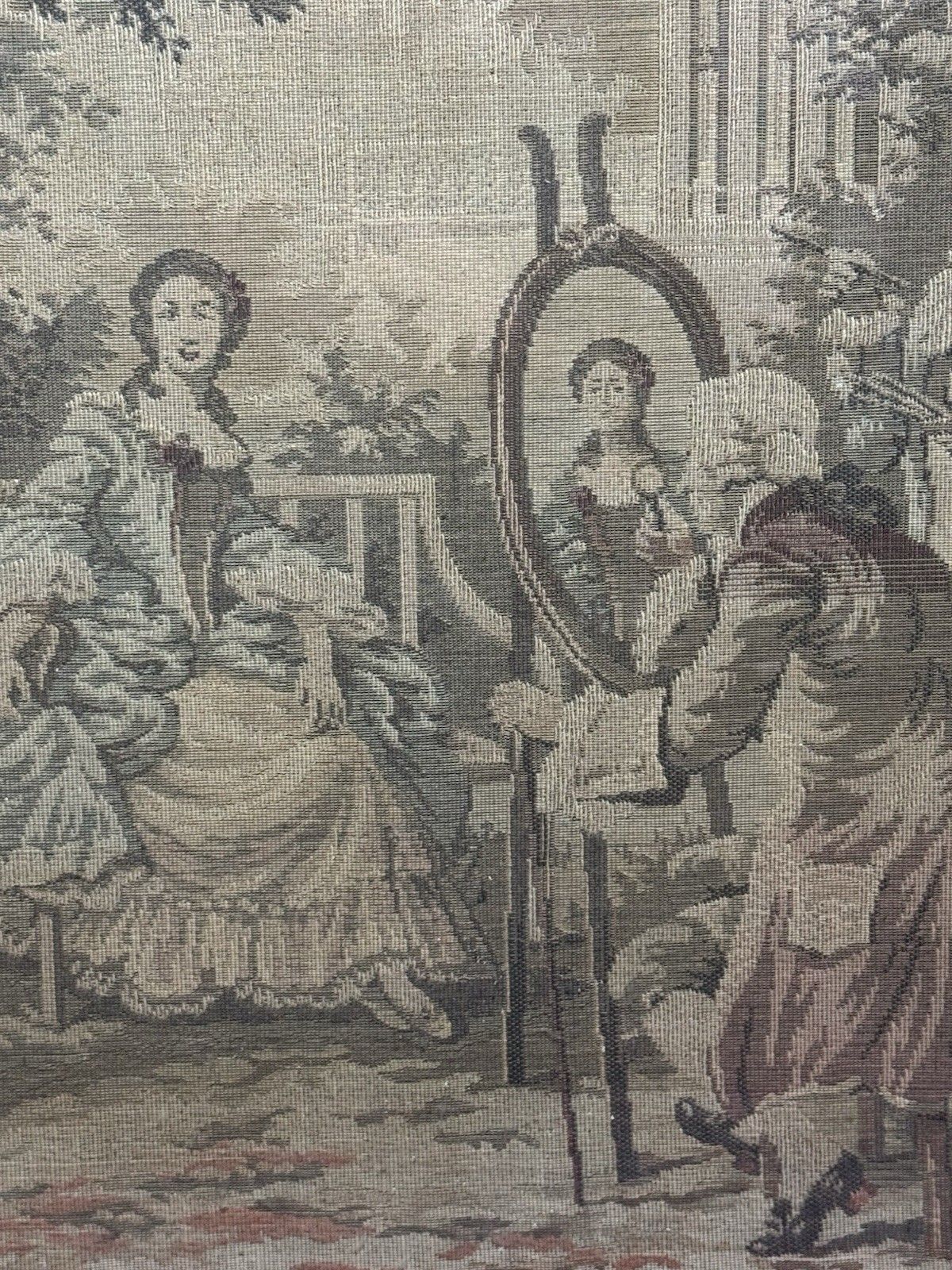 French Silk Tapestry 18c Courtiers In Garden Scene Fire Screen Hardwood Frame photo 295.0