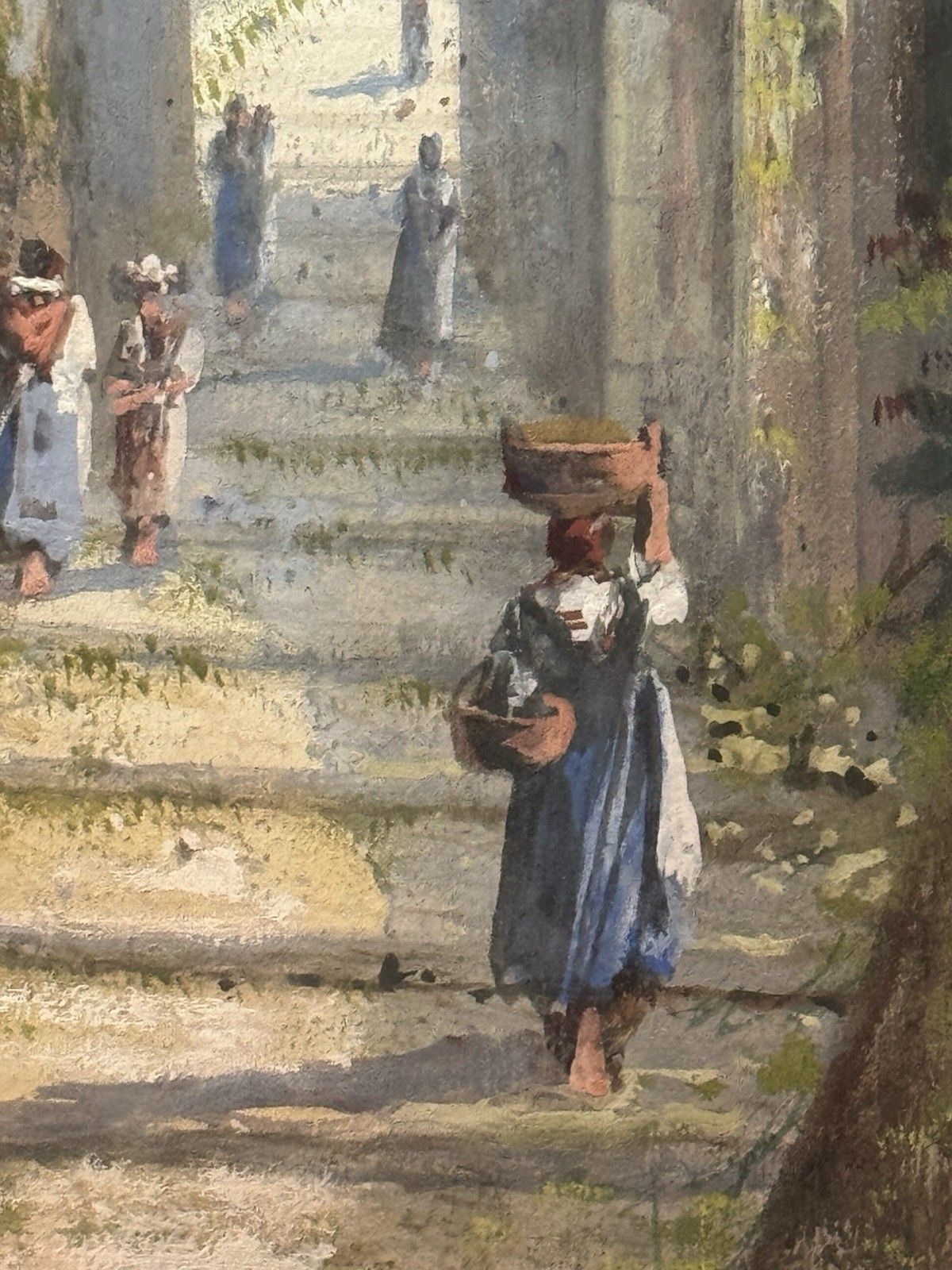 photo for sale M Gianni Naples Street Scene Mt Vesuvius Italy Gouache Painting Signed Framed