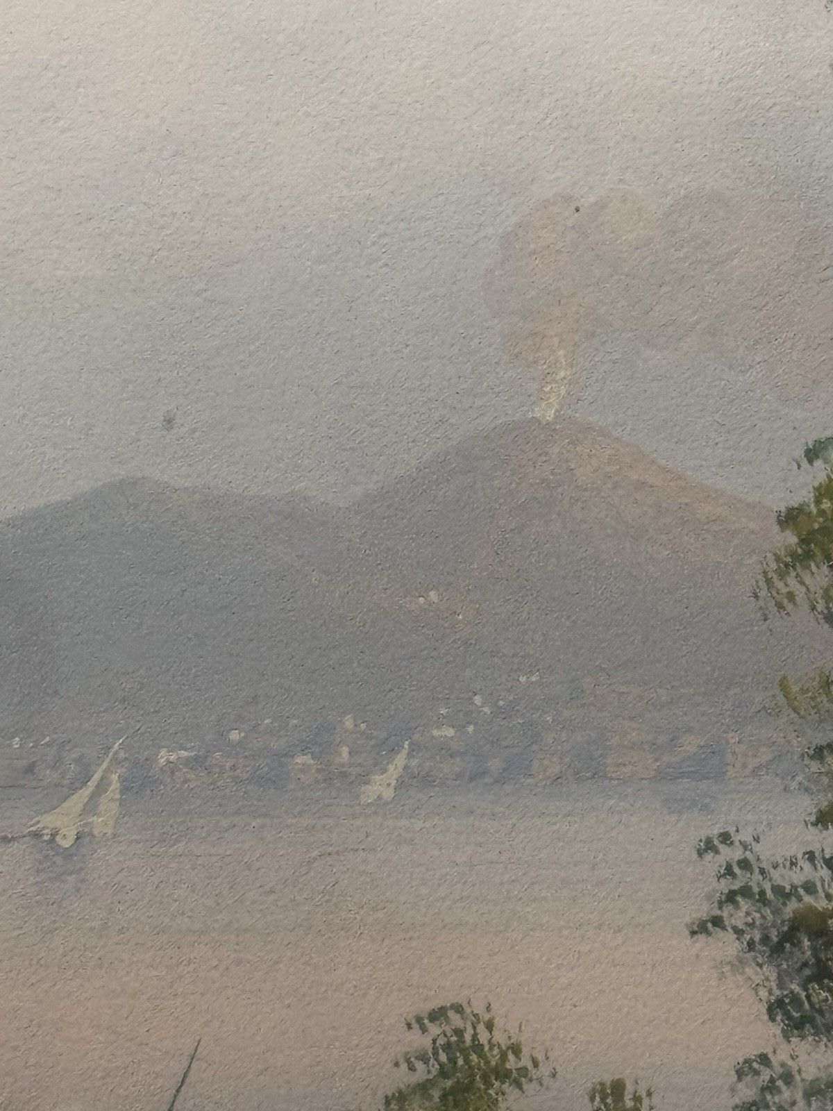 photo vinterior M Gianni Naples Street Scene Mt Vesuvius Italy Gouache Painting Signed Framed