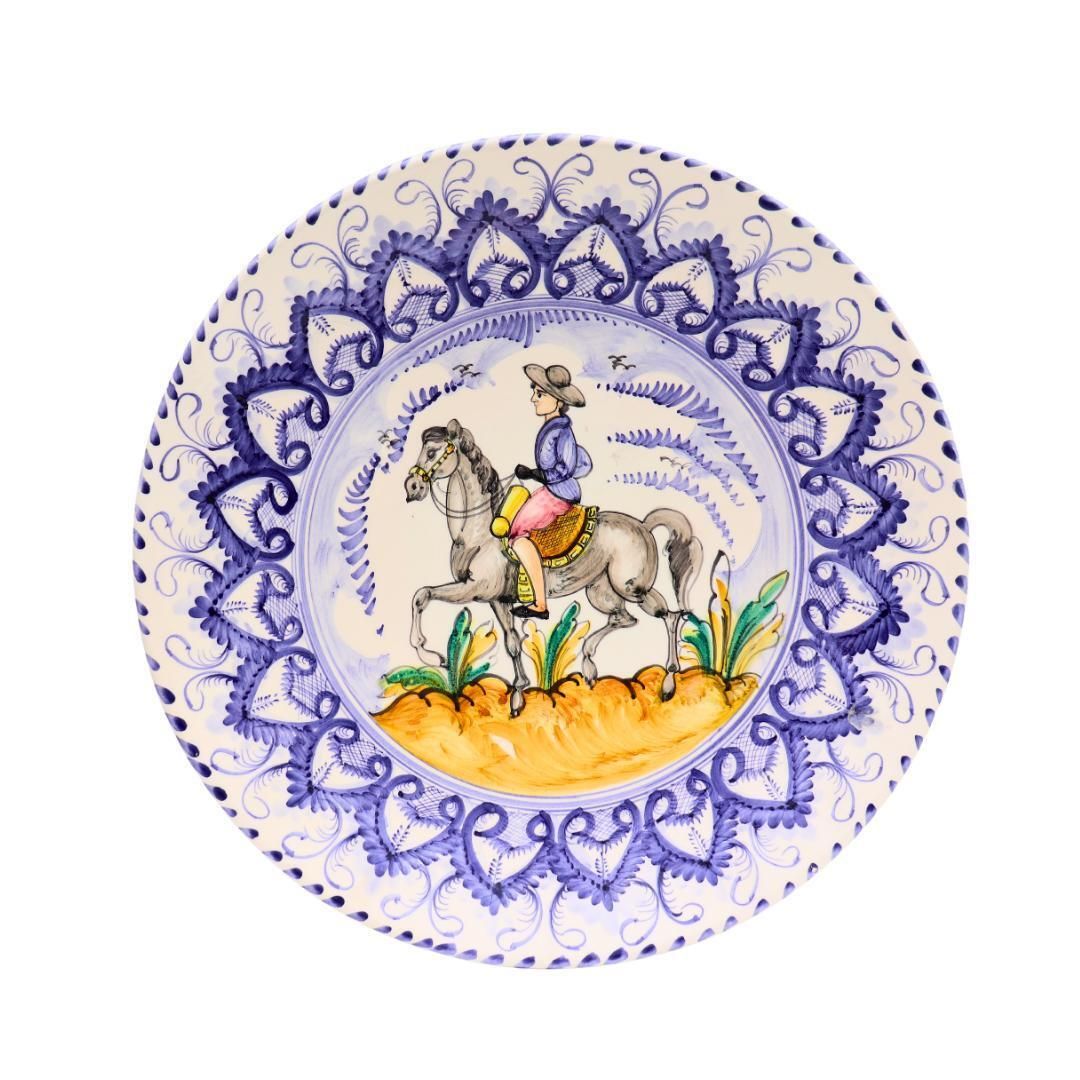Very Large Spanish Hand Painted Man On Horseback Wall Plate 19th Century Style 16.2'' D photo Art
