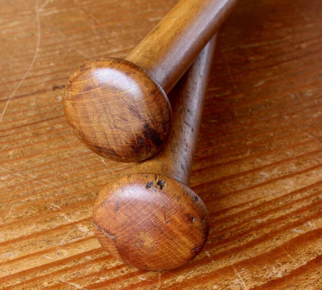 Pair Antique Indian Clubs. Decorative Wood Gym Weights Exercise Meels. photo buy