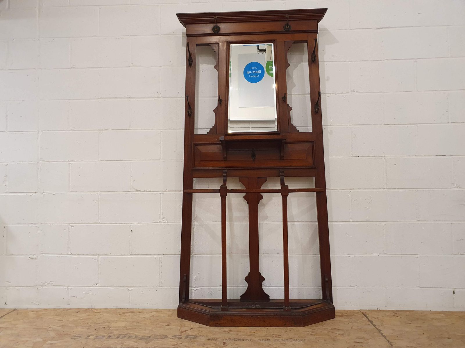Edwardian Style Hall Tree With Mirror, Umbrella Holders, And Coat Hangers photo furniture