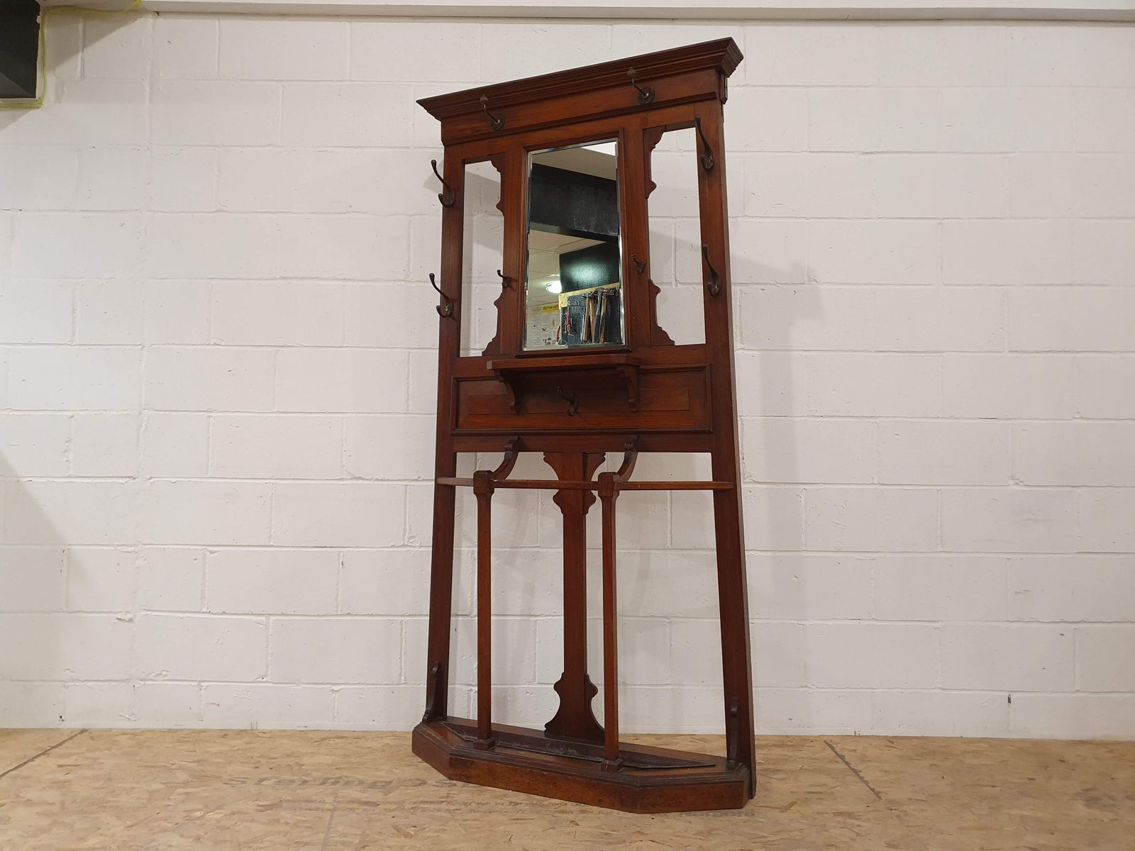 Edwardian Style Hall Tree With Mirror, Umbrella Holders, And Coat Hangers photo Home Decor