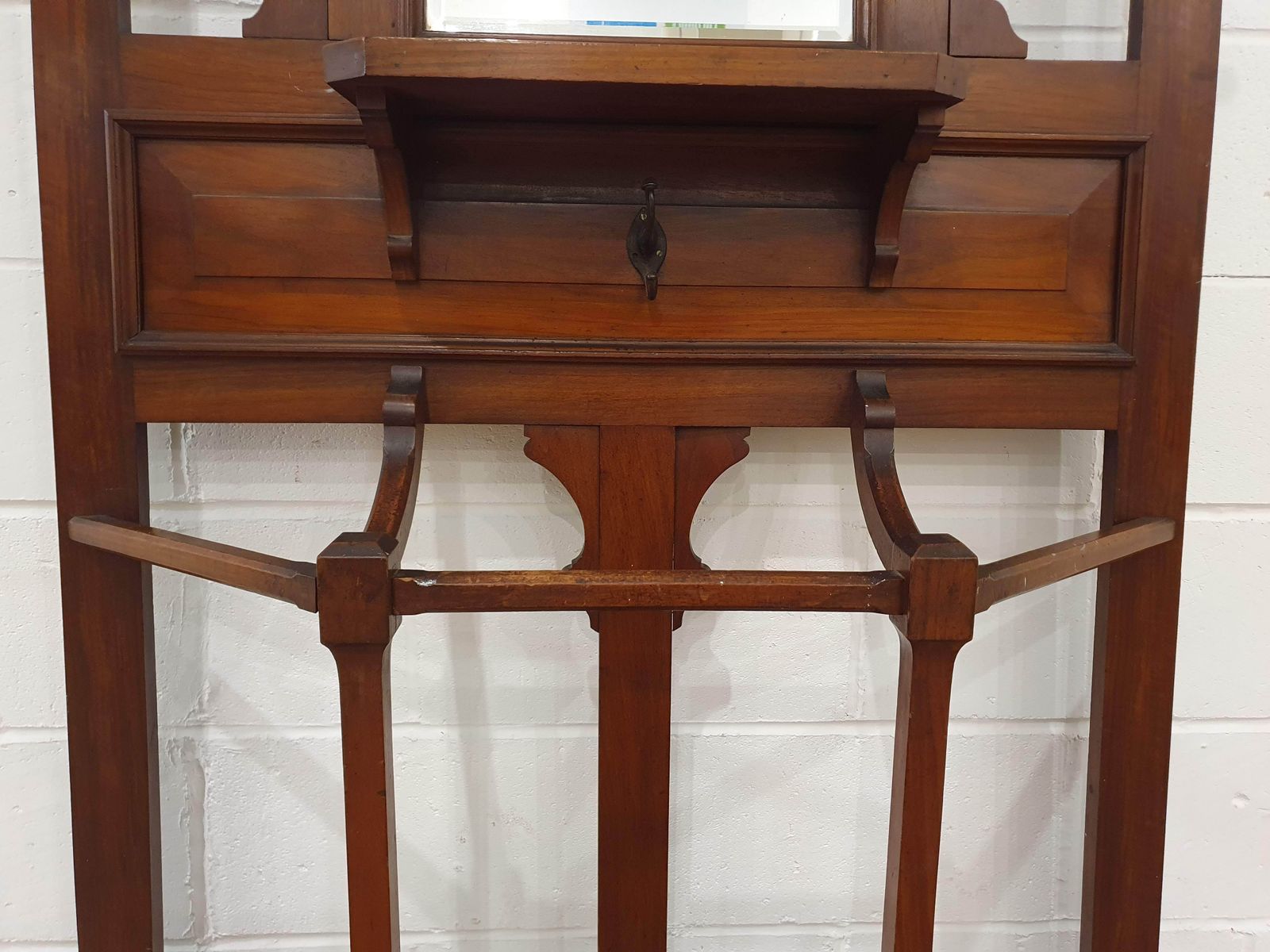 Edwardian Style Hall Tree With Mirror, Umbrella Holders, And Coat Hangers photo vinterior