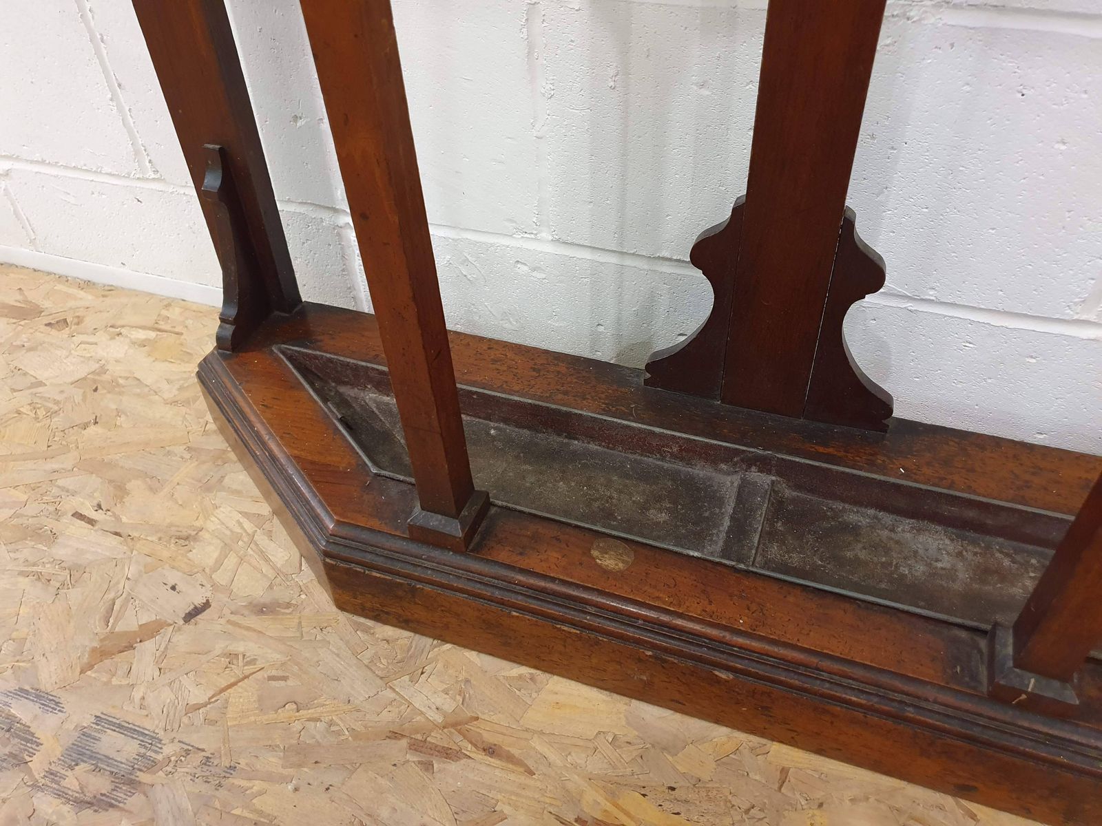 photo furniture Edwardian Style Hall Tree With Mirror, Umbrella Holders, And Coat Hangers