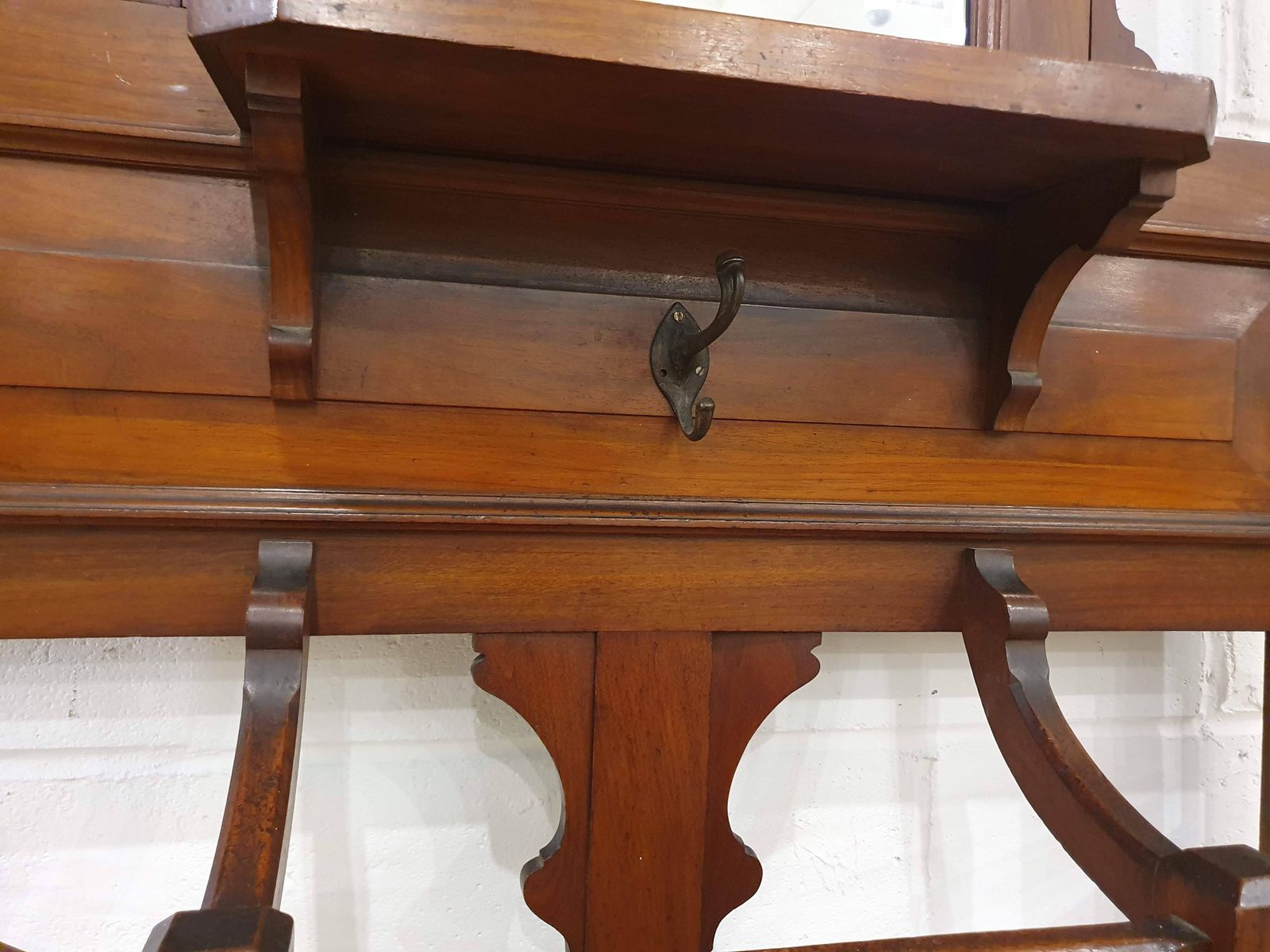 photo for sale Edwardian Style Hall Tree With Mirror, Umbrella Holders, And Coat Hangers
