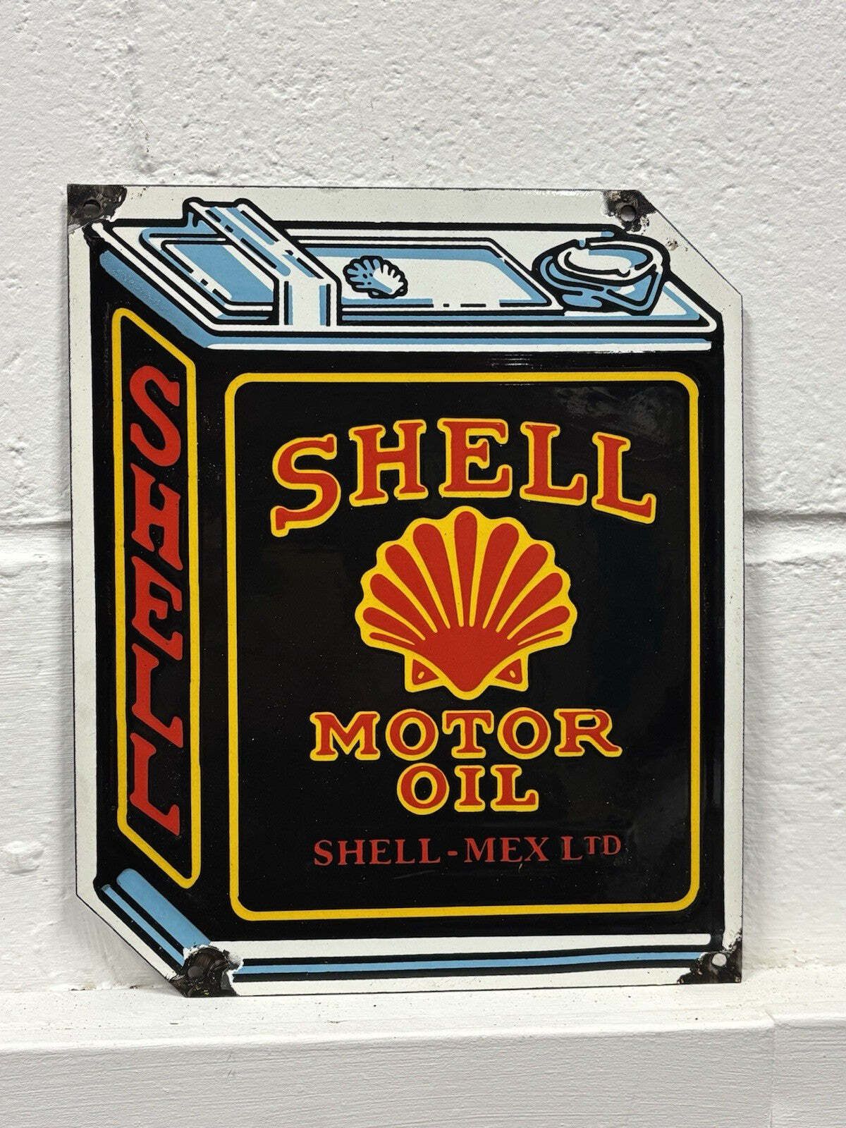 Shell Oil Can Garage Advertising Heavy Enamel Sign. Great Look. photo for sale