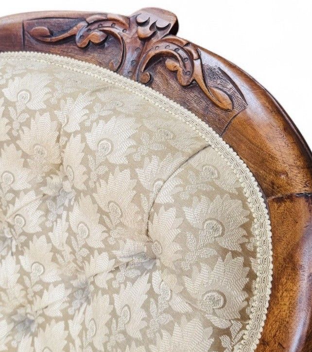 Antique Victorian Armchair Nursing Chair Walnut Button Back Gold Velvet C1870s photo Furniture