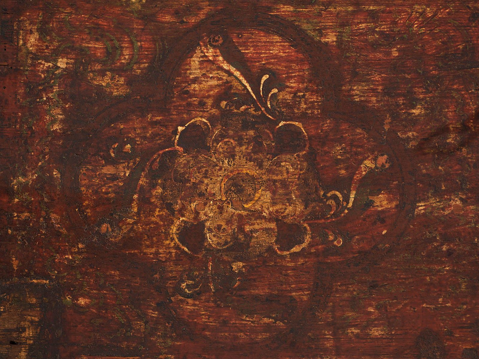 Antique Chest Painted With Floral Motifs And Iron Lock (C.1820) #47 photo vintage