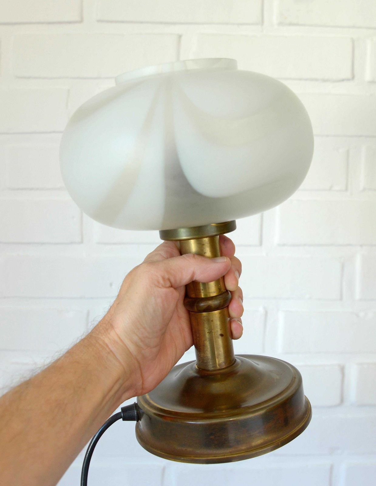 Vintage Murano Glass Style Mushroom Desk Lamp: Brass Bedside Lamp, Table Lighting Yugoslavia 1970's photo vinterior