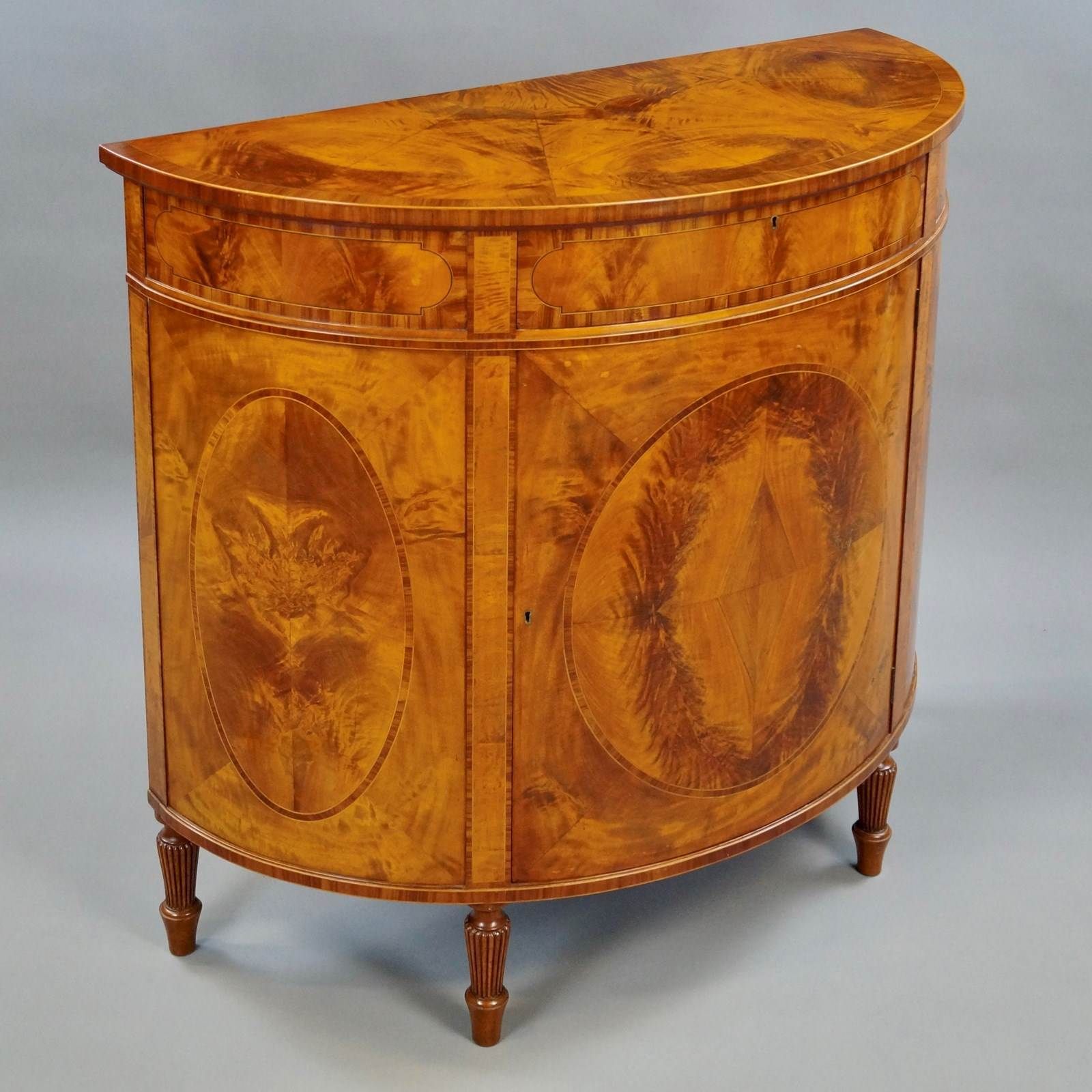 A Fine Pair Of Satinwood Demi Lune Commodes photo for sale