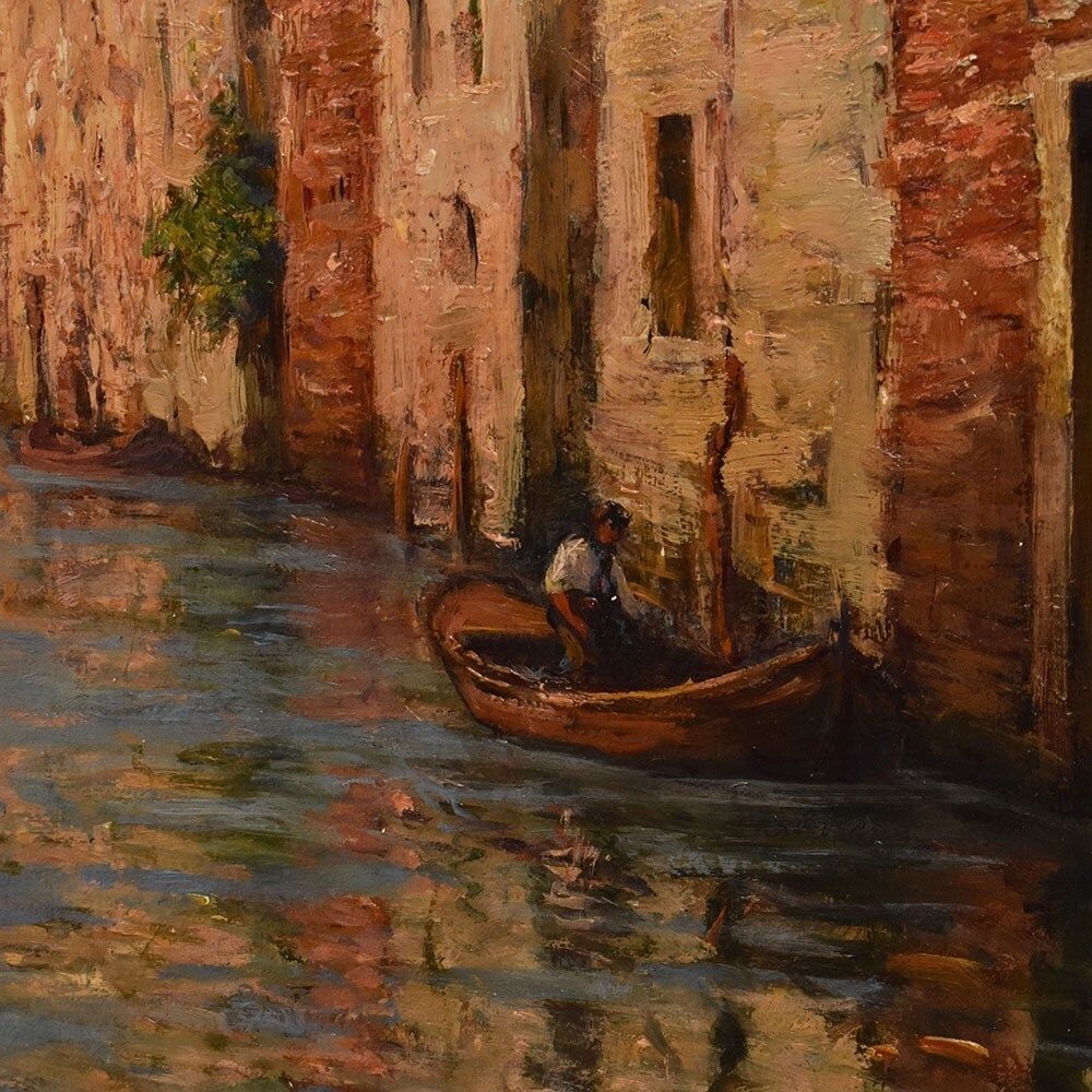 Marine Painting, Venice With Gondola, Angelo Pisani, XX Century. photo vinterior