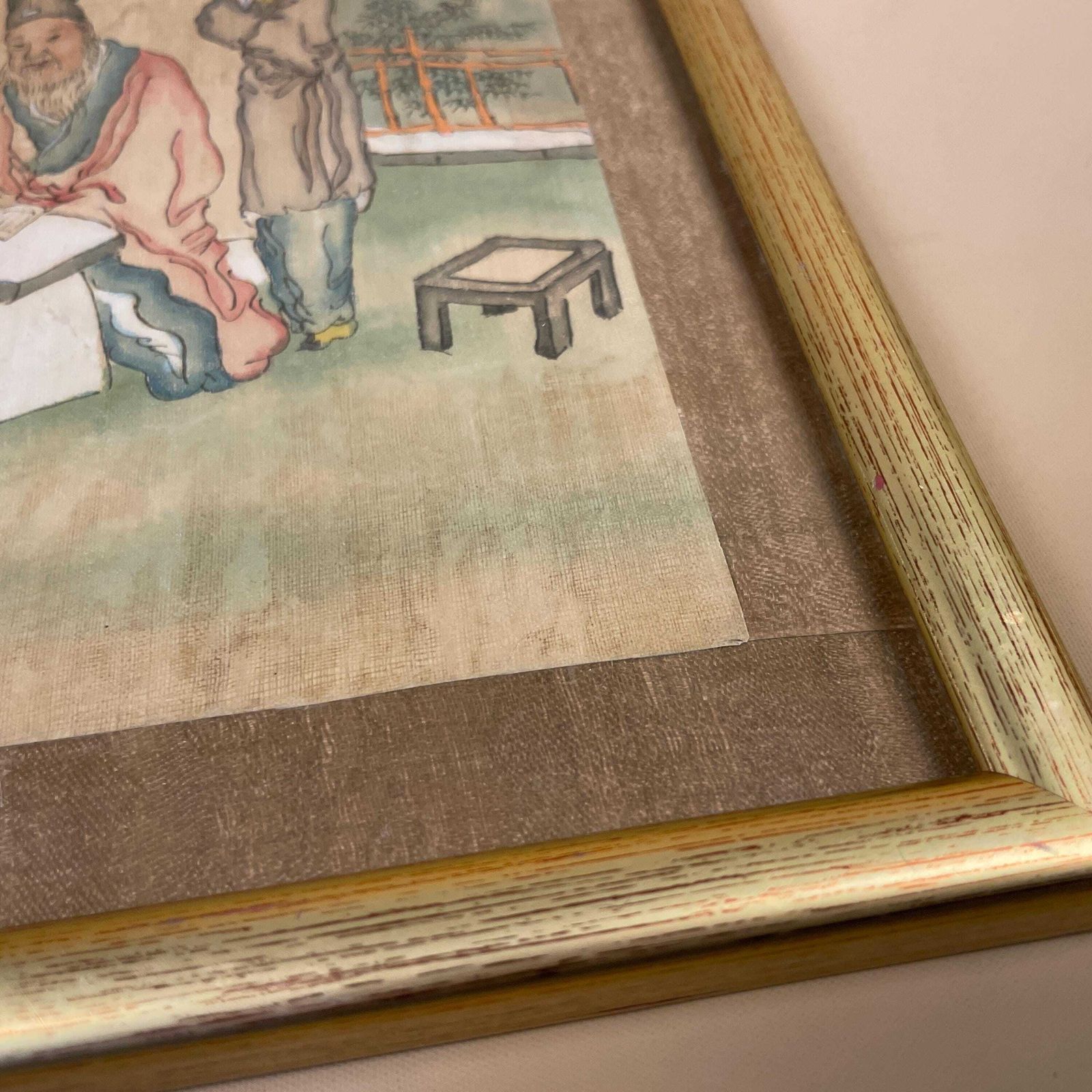 Antique Hand Painted Silk Painting Japanese Artwork Art Wall Hanging Oriental Detailed Gold Wood Frame Vintage Picture Framed Old Original photo Art